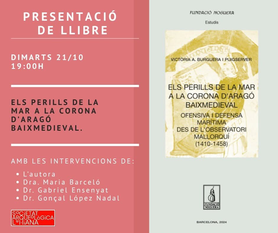 🚨Esta tarde a las 19 h. se presenta el libro de nuestra compañera Victòria A. Burguera en la sede de la Societat Arqueològica Lul·liana, en la calle Monti-sion, 9👇