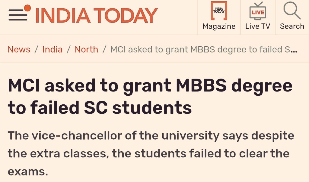 RajeshwariRW's tweet image. • Somehow got admission through reservation.
• Fails in exams, blame professors for Caste Discrimination.
• Fails again after 10 years and still gets the MBBS degree without clearing exams.
This isn’t just injustice, it’s a crime  and dangerous joke on human lives.