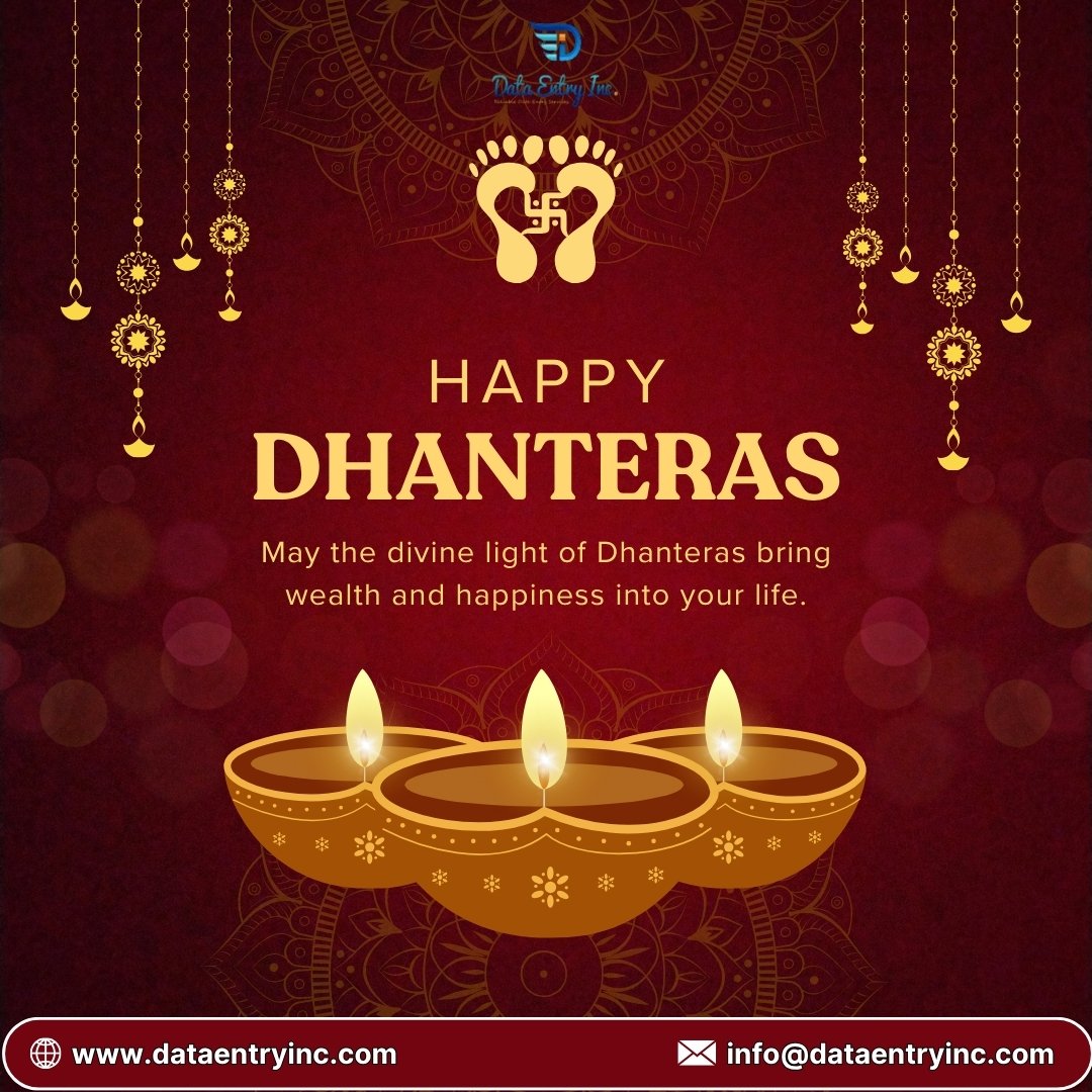 Data_Entry_Inc's tweet image. ✨ Data Entry Inc Wishes You a Prosperous Dhanteras! ✨

May the glow of diyas and the sparkle of gold fill your life with abundance, success, and everlasting joy. 💫
This Dhanteras, let’s celebrate the true wealth good health, happiness, and the trust.
#HappyDhanteras