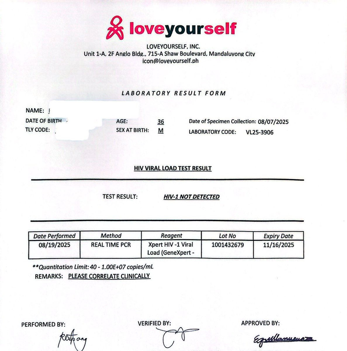 After 6 months of taking ARV. Thanks God at not detected na! 
Tuloy lang sa pag inom ng gamot. At Laban lang tayo mga blood sib. Wag lang tayo mawawalan ng pag asa na lumaban sa buhay. Mahirap man pero laban lang tayo.💪