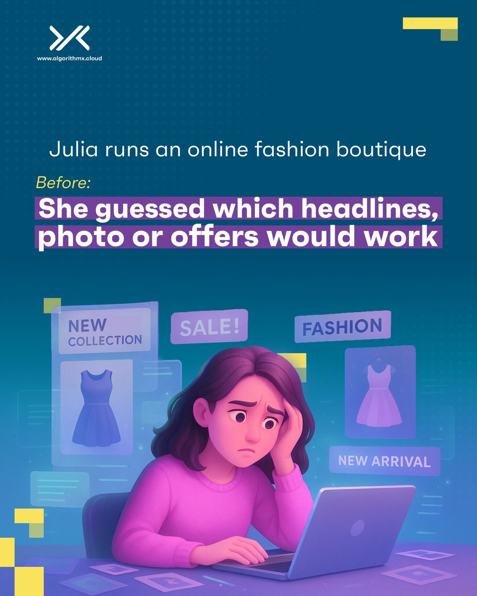 AlgorithmXcloud's tweet image. Most brands rely on intuition. Julia didn’t.
She A/B tested subject lines & visuals inside AlgorithmX →
📈 CTR ↑ 4× | ROI ↑ 40%
When data beats intuition, growth scales.
👉 Start testing smarter today.
#ABTesting #GrowthMarketing #Ecommerce #MarketingAnalytics #AlgorithmX