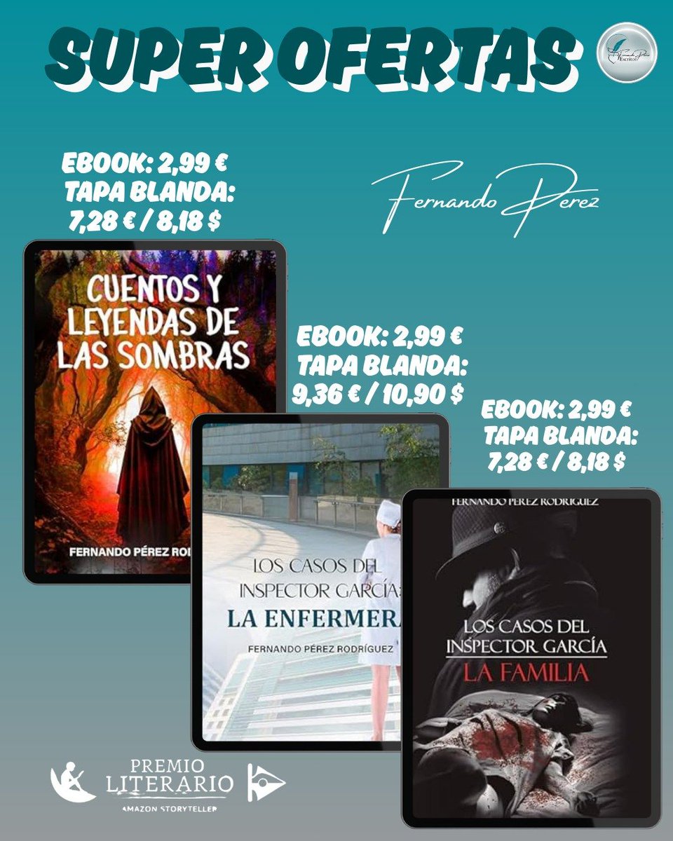 📷📷 ¡Superoferta literaria!
Si te apasiona la literatura y la buena lectura, esta es tú  Puedes encontrar estos y muchos más libros en mi página de autor 📷 author.to/ferpero
 No dejes pasar esta oportunidad de llevarte tres grandes historias a un precio único.