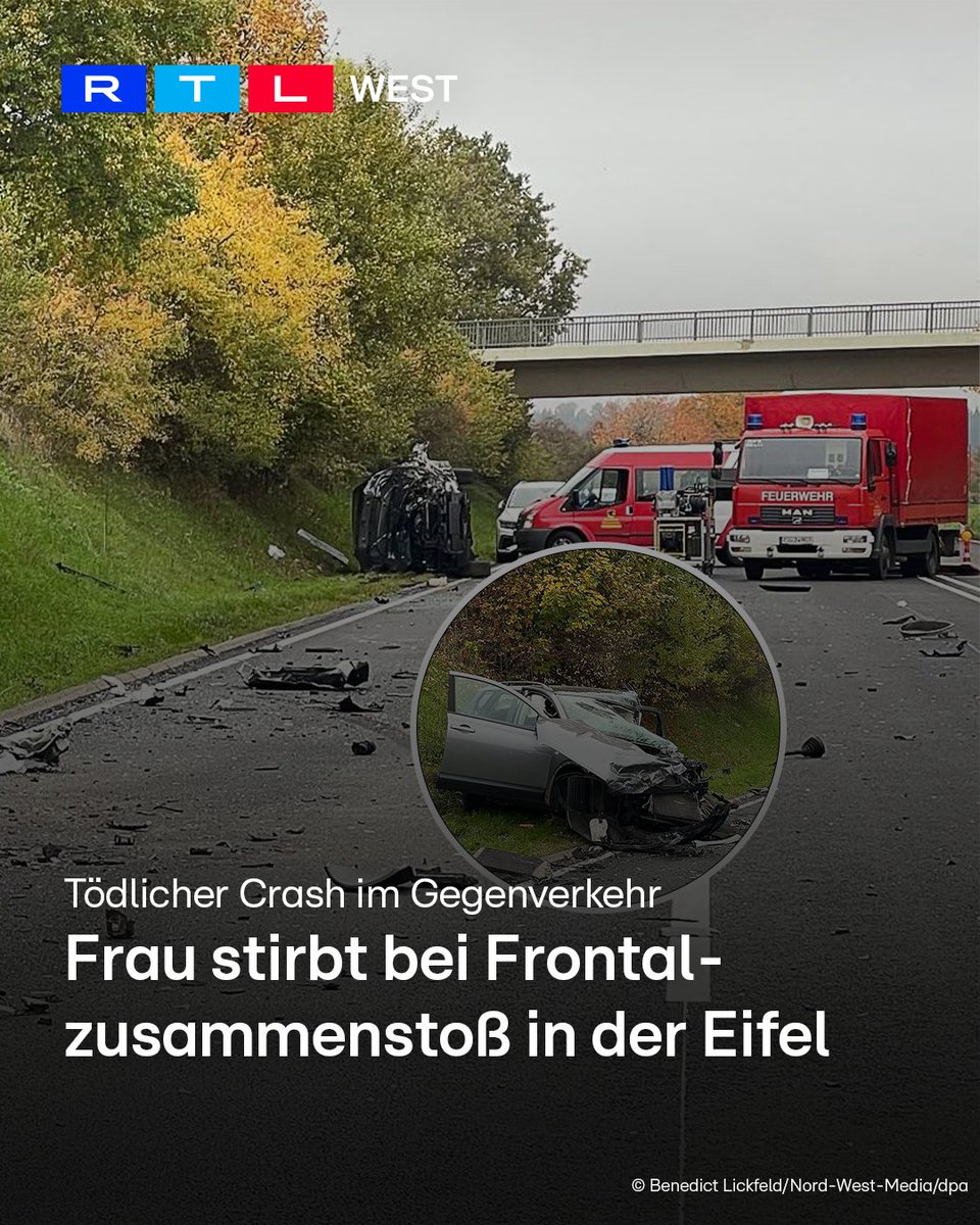 RTLWEST's tweet photo. Tragischer #Unfall auf der #B51 bei #Blankenheim (Kreis #Euskirchen): Eine Frau ist bei einem #Frontalzusammenstoß gestorben. Laut #Polizei geriet ein 61-jähriger Autofahrer auf die Gegenfahrbahn. Dort krachte er in den Wagen einer 65-jährigen Frau aus #Duisburg. Sie starb noch am Unfallort. Zwei weitere Menschen wurden schwer verletzt und kamen ins #Krankenhaus. Auch ein Hund wurde verletzt und musste zum #Tierarzt. Die Polizei ermittelt.