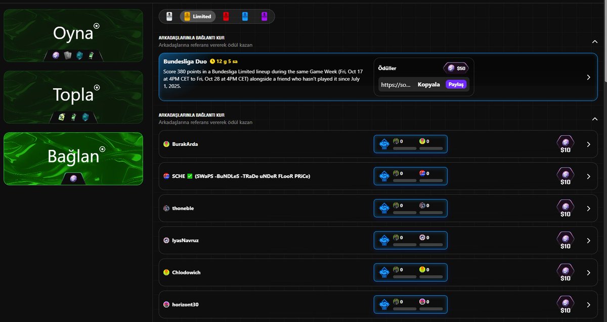 We are now exactly 34 people for the Bundesliga event. If you haven't created a squad in Bundesliga yet, join my team immediately. When we surpass 380 points together, you will win $50 cash. #sorare26 #Sorare

My duo link: kisa.link/oruWk

Bundesliga etkinliğinde 34 kişi