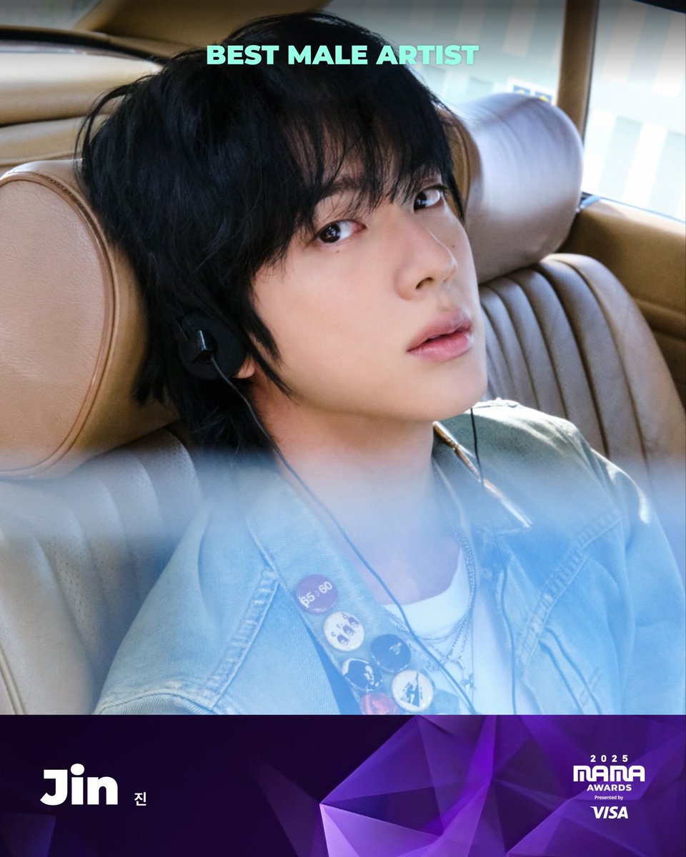 01Btsxarmy's tweet image. 🔔| Congratulations to #JIN for being nominated as the "BEST MALE ARTIST" at the 2025 MAMA Awards! 🎉