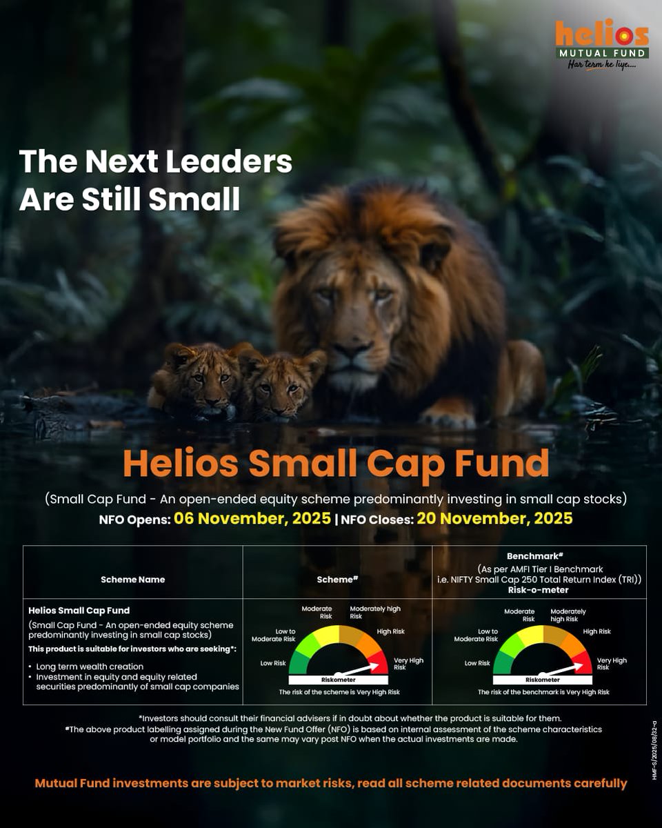 The biggest opportunities often start small. Participate in it with Helios Small Cap Fund. NFO opening November 6th, 2025

#SmallCapInvesting #HeliosMutualFund #NFOAlert