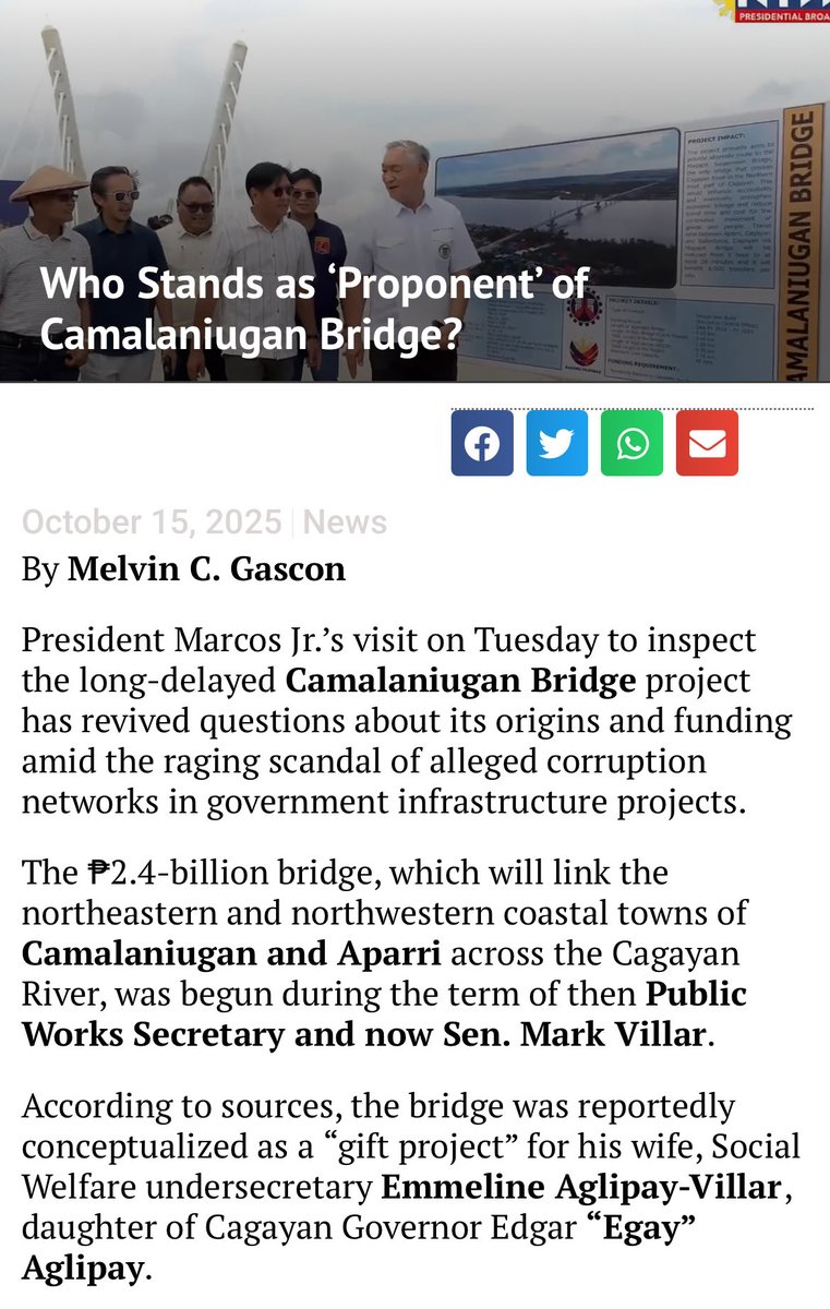 jesusfalcis's tweet image. MARK VILLAR’S 2.4 BILLION GIFT TO HIS WIFE?

Ang sweet naman ni Senator Mark Villar! 🥰

Alternative media outfit Kodao cites sources to say that the bridge was reportedly conceptualized as a “gift project” for his wife, Social Welfare undersecretary Emmeline Aglipay-Villar.

She…