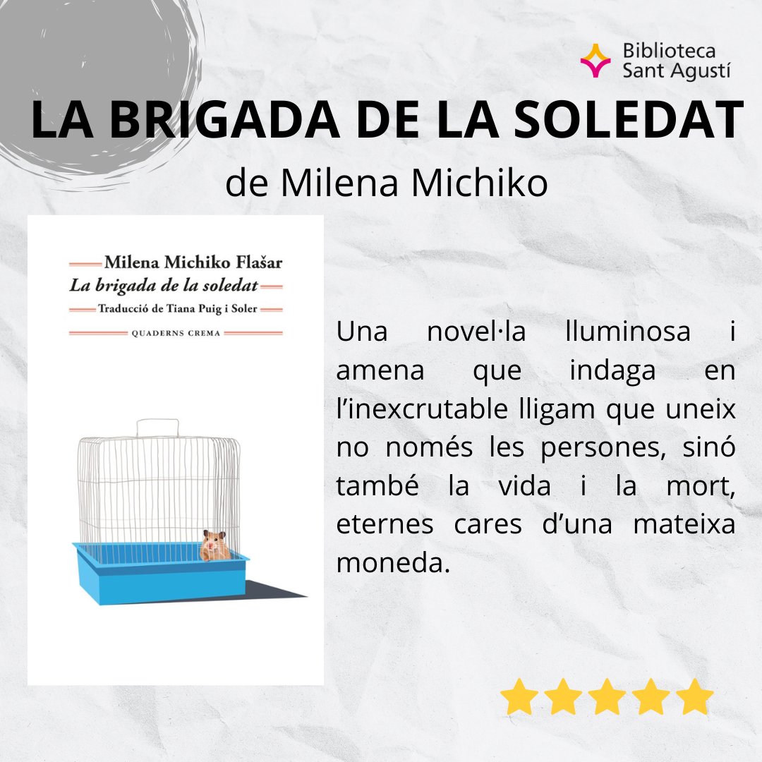 #Recomanaciódeldia “La brigada de la soledat” de Milena Michiko Flasar

#biblioteca #lecturarecomanada #novella #quèfemalesbiblios <a href="/ajlaseu/">Ajuntament de la Seu d'Urgell</a> @culturalaseu #bibliotequeslleida 
<a href="/bibliotequescat/">Biblioteques</a>