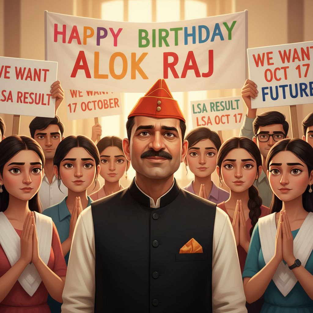 आज आपका जन्मदिन है, और 17 अक्टूबर को हमारा भविष्य! आलोक राज जी, LSA परीक्षा के परिणाम को शीघ्रता से, पारदर्शिता के साथ, और छात्रों के हित में घोषित करे—यही प्रार्थना है। जन्मदिन बहुत-बहुत मुबारक हो!"
<a href="/alokrajRSSB/">Alok Raj</a> 
#LSA_Result
