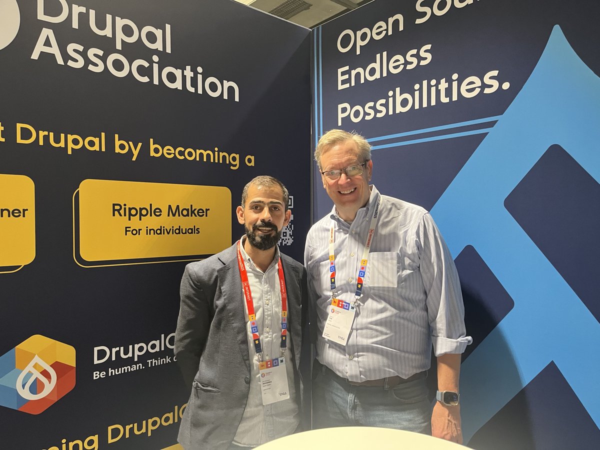 sprintive's tweet image. Exciting conversations at #DrupalConVienna 2025 with Tim Doyle, CEO of the @drupalassoc  — exploring the future of Drupal in Arabic and its growing impact across the Middle East.. Big things ahead!
Catch up with @maliabdulqder  at #DrupalCon and be part of the movement!