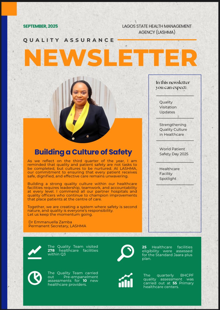 LagHealthScheme's tweet image. 2025 Q3 Quality Assurance Newsletter is out now!

See quality visitations to hospitals, some of our providers doing well and learn more.

…leaving no one behind

#ileraeko