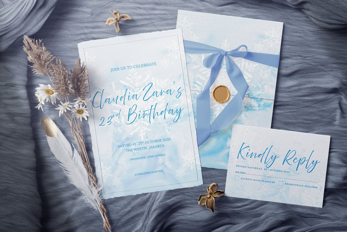 ㅤ

ㅤㅤ A 𝙛𝙧𝙤𝙯𝙚𝙣 𝙛𝙖𝙞𝙧𝙮𝙩𝙖𝙡𝙚 begins. . . ˚❀༉

ㅤㅤ 𝗖𝗟𝗔𝗨𝗗𝗜𝗔    𝗭𝗔𝗥𝗔's   𝟮𝟯𝗿𝗱 
ㅤㅤ       ⋆𐙚₊˚⊹ㅤ 𝗕𝗜𝗥𝗧𝗛𝗗𝗔𝗬 𝗗𝗜𝗡𝗡𝗘𝗥.

 ㅤㅤat  The Westin,  Jakarta  on  Saturday, 
ㅤㅤ 𝟐𝟓𝐭𝐡 October with Semi Formal Dress.

ㅤㅤ