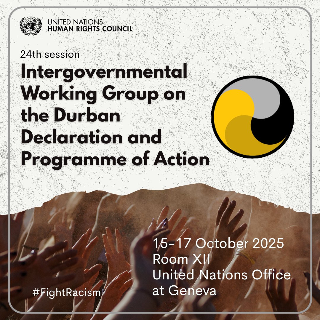 UN Human Rights Council (@un_hrc) on Twitter photo 🟡 HAPPENING at <a href="/UNGeneva/">United Nations Geneva</a>
The 24th session of the Intergovernmental Working Group is examining global progress to combat #racism and strengthen mechanisms under the #DurbanDeclaration and the International Decade for People of African Descent.
#FightRacism 🟡 HAPPENING at <a href="/UNGeneva/">United Nations Geneva</a>
The 24th session of the Intergovernmental Working Group is examining global progress to combat #racism and strengthen mechanisms under the #DurbanDeclaration and the International Decade for People of African Descent.
#FightRacism