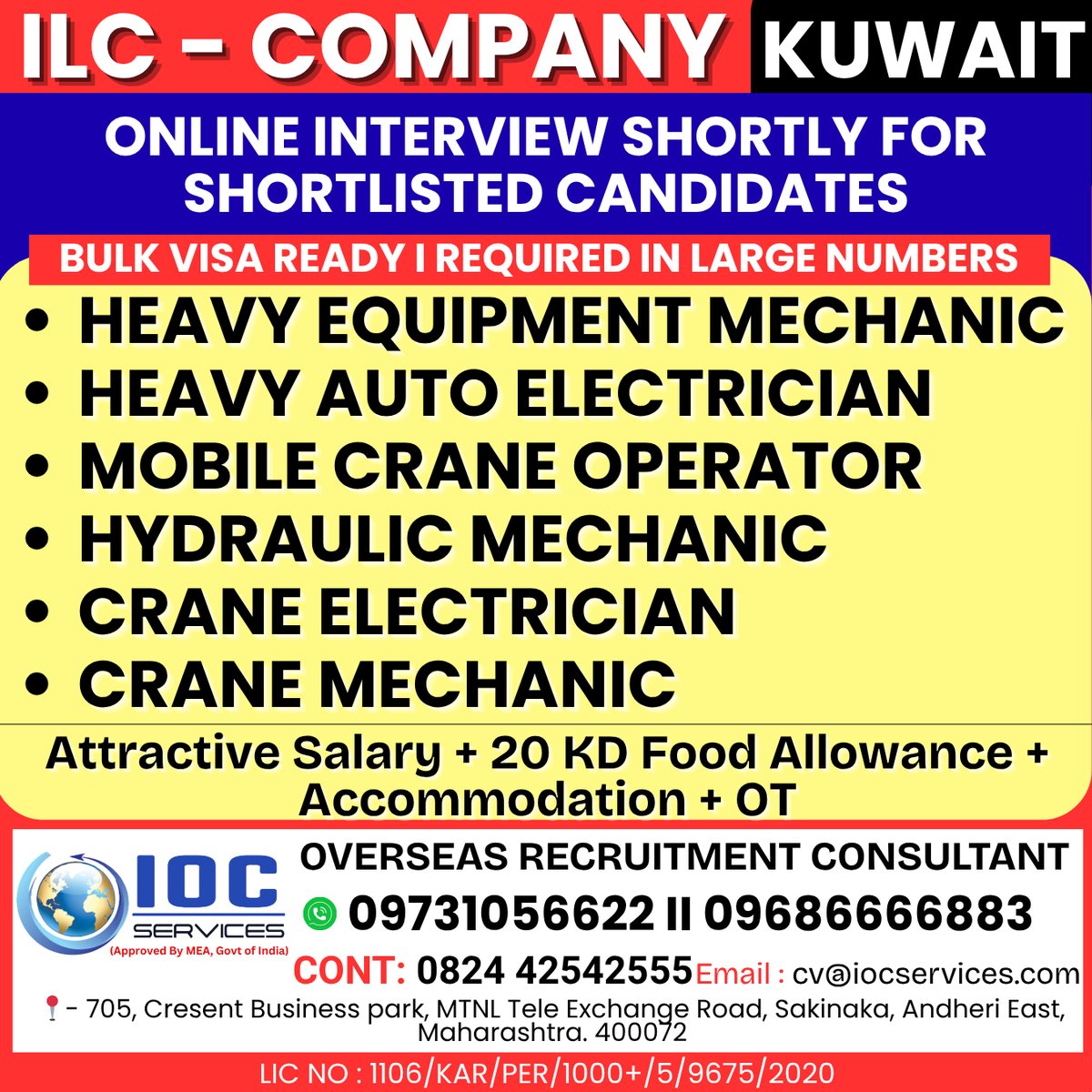 iocsgroup's tweet image. Join us as a Heavy Equipment Mechanic or Crane Electrician in Kuwait! Attractive salary, benefits, and online interviews. Apply now for career growth! 
#HeavyEquipment
#ConstructionGear