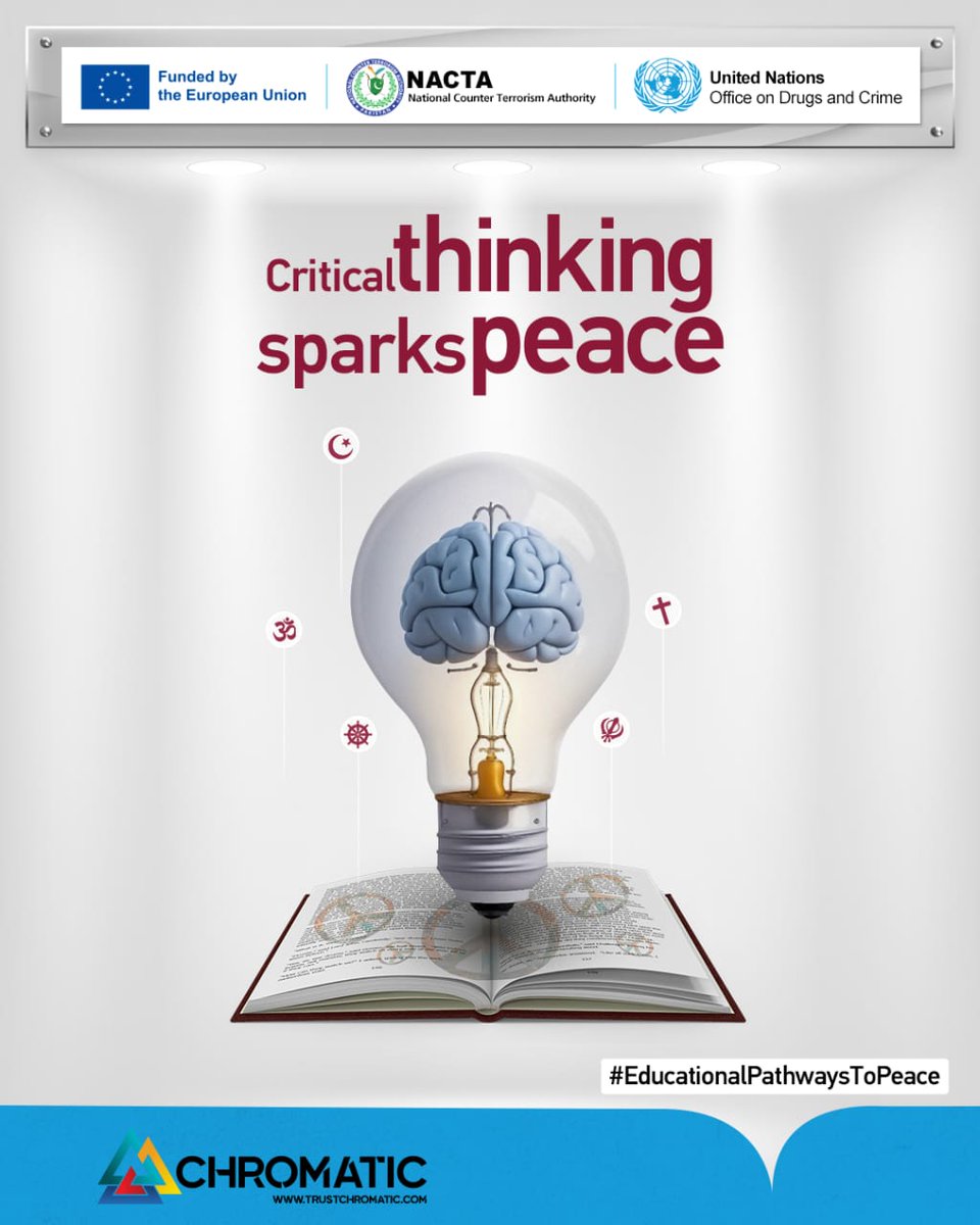 TrustChromatic's tweet image. Rote learning dims young minds. Let’s ignite critical thinking through inclusive curricula.
#EducationalPathwaysToPeace
#PeaceThroughEducation #NACTA4Peace #UNODCPakistan #EUPakistan