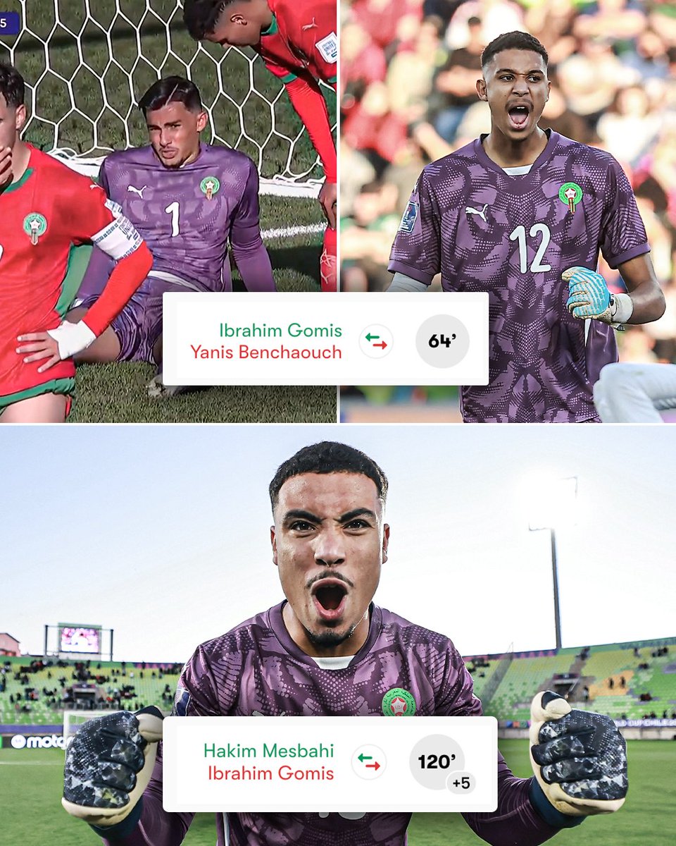 Morocco used all three of their goalkeepers during the U20 World Cup semifinal vs. France 😮

▪️Yanis Benchaouch started before getting injured
▪️Ibrahim Gomis came on to replace him 
▪️Hakim Mesbahi was subbed in for penalties

They still made it through to the final 😅👏