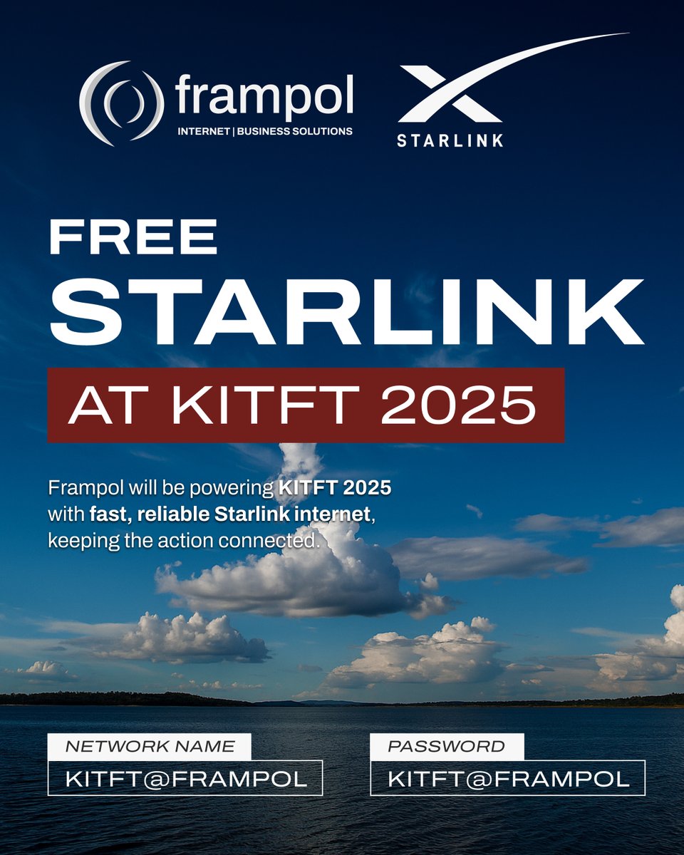 FrampolTech's tweet image. Connected. Reliable. Uninterrupted.
Frampol powers KITFT 2025 with Starlink internet. 🌐

#Frampol #Starlink #KITFT2025