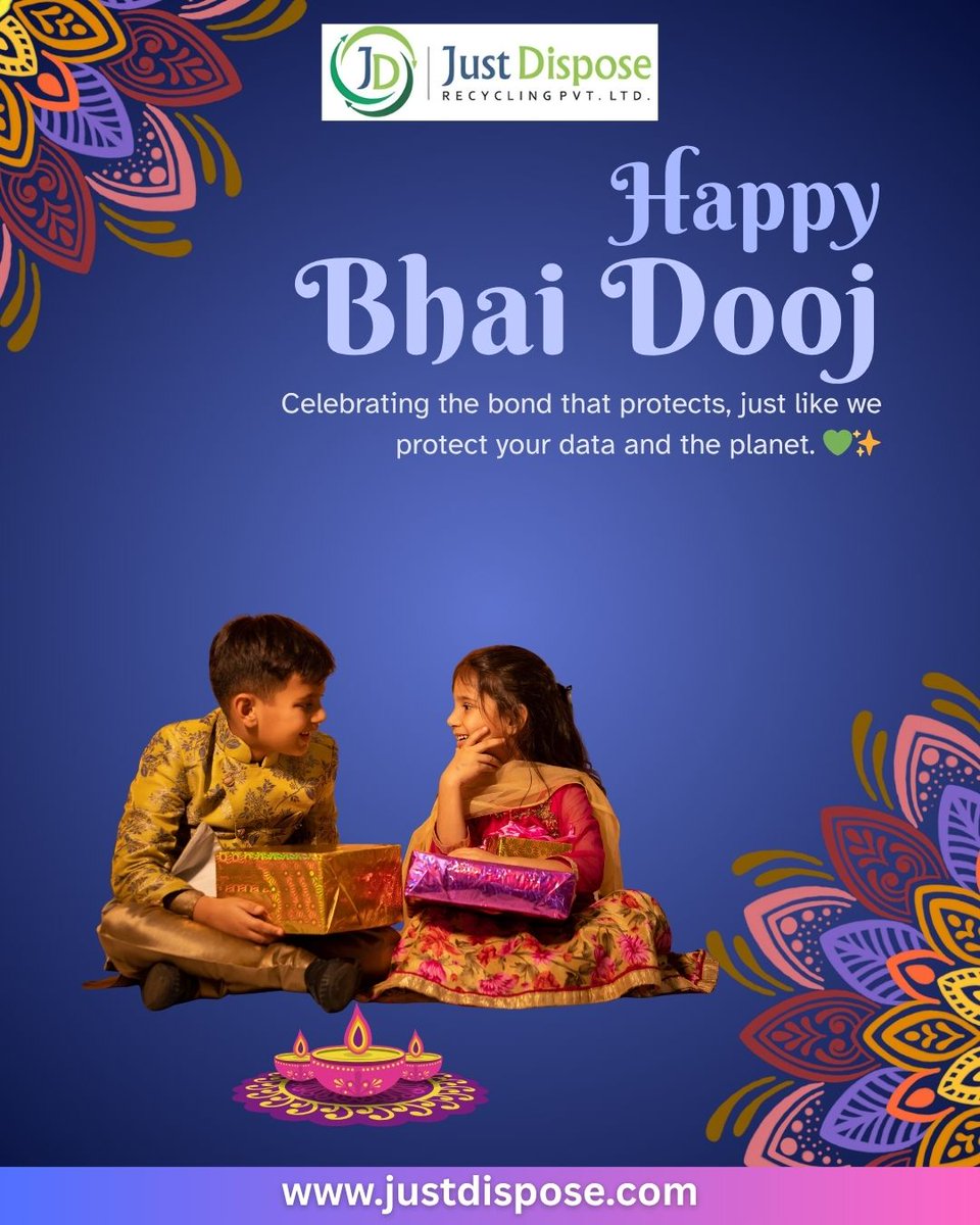 Justdispose's tweet photo. May your Bhai Dooj be full of blessings with success. May all of your desires come true and become accomplished. 
#bhaidooj #diwalivibes #diwalifestival #justdispose #recycle #ewaste #recycling https://t.co/GuPpUhwCYx