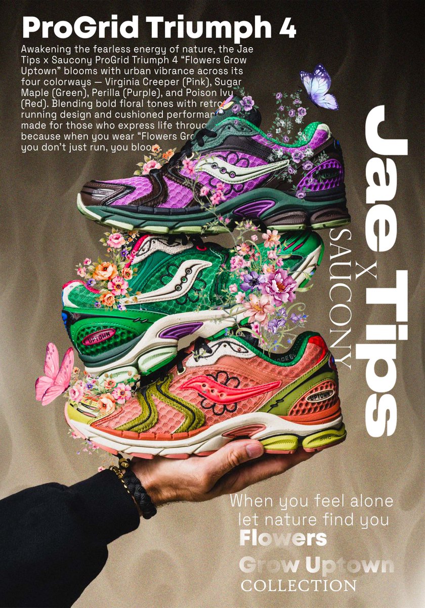 fabi_graphix's tweet photo. Day 9 Sneakers Poster: Awaken your roots. 🌸 The **Jae Tips x Saucony “Flowers Grow Uptown”** — where color meets courage, and every step makes you bloom. 🌿 #FlowersGrowUptown #JaeTips #Saucony . 📸 @ad__sneaks
#posterdesign #36DaysSneakerPoster
#designseries #posterseries https://t.co/EjejDkyiI4