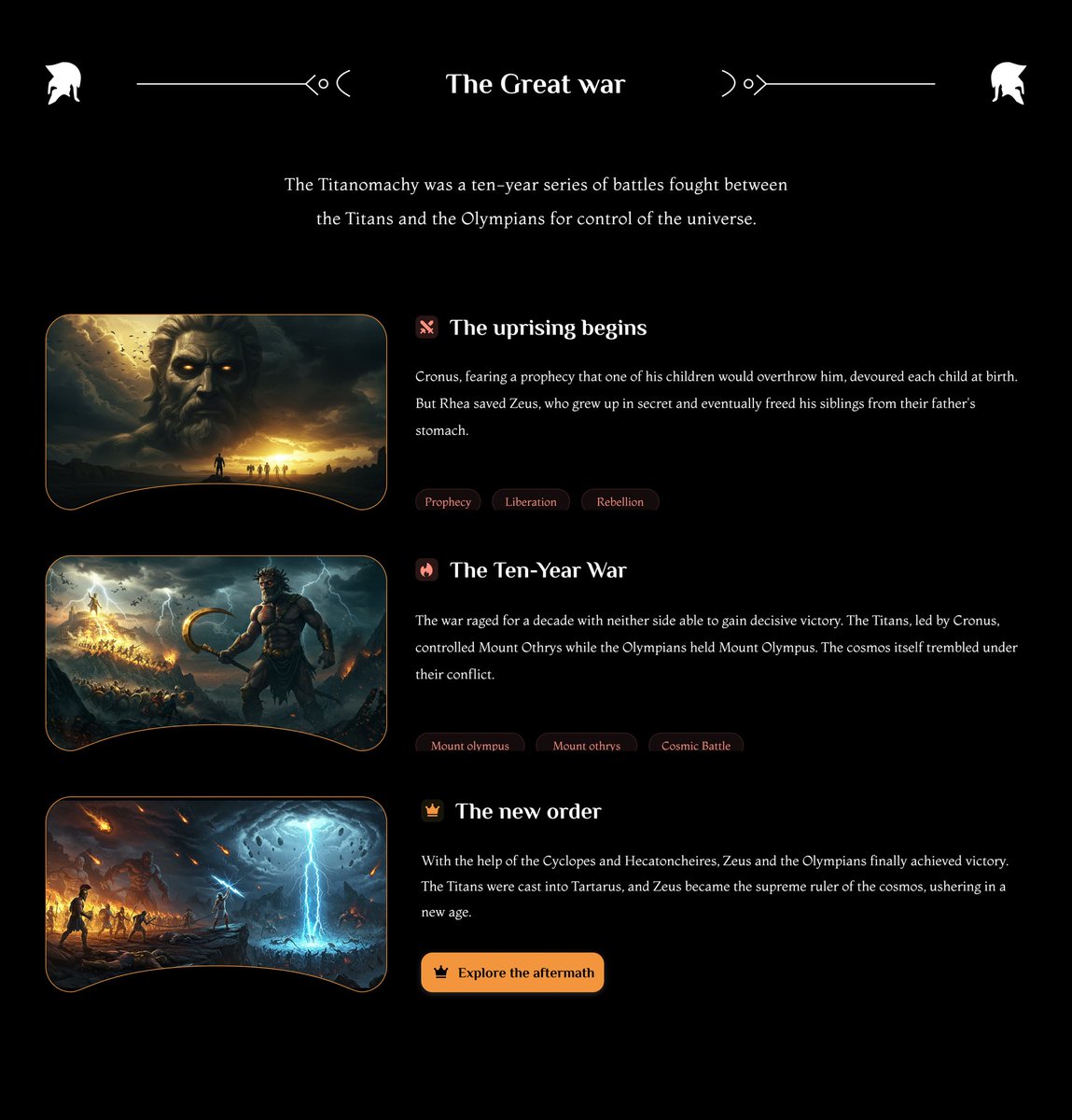 RobDesignns's tweet image. I’ve always been a fan of Greek mythology and I decided to design this landing page of the Titanomachy. Check out the full project on: behance.net/gallery/236304….