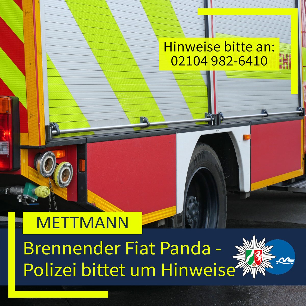 #Mettmann 🔥Brennender Fiat Panda: Polizei bittet um Hinweise 
➡️ Am Mittwoch, 15. Oktober 2025, brannte in Mettmann ein geparkter Fiat Panda. Die Polizei hat die Ermittlungen aufgenommen und bittet um Hinweise. ☎️ Mehr hier: fcld.ly/4bxqmuv 
Ihre #PolizeiME 👮