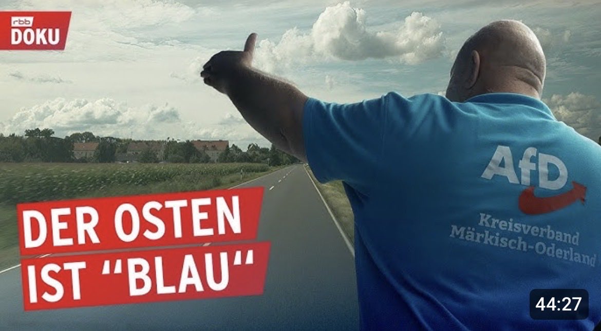 „Blaues Land - Wie die #AfD den Osten verändert“: meine Doku über Demokraten, die ihr Platz machen, einstürzende Brandmauern, rechte Gewalt, und jugendliche Anhänger, hier m.youtube.com/watch?v=oZlJeK…