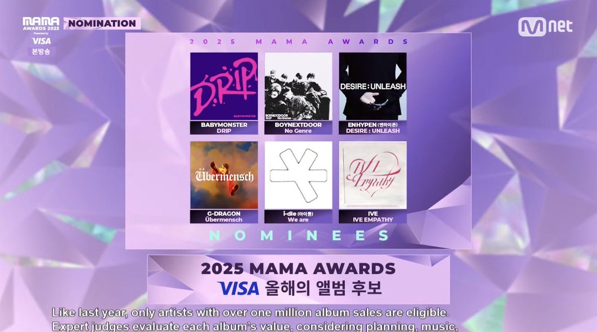 #ENHYPEN is nominated in multiple categories for MAMA 2025!

🏆 Fan’s Choice (Male)
🏆 Best Male Group
🏆 Visa Album of the Year

Let’s bring it home, ENGENES! 💪

<a href="/ENHYPEN_members/">ENHYPEN</a> <a href="/ENHYPEN/">ENHYPEN OFFICIAL</a> #ENHYPEN #엔하이픈 #2025MAMAAWARDS #MAMAAWARDS