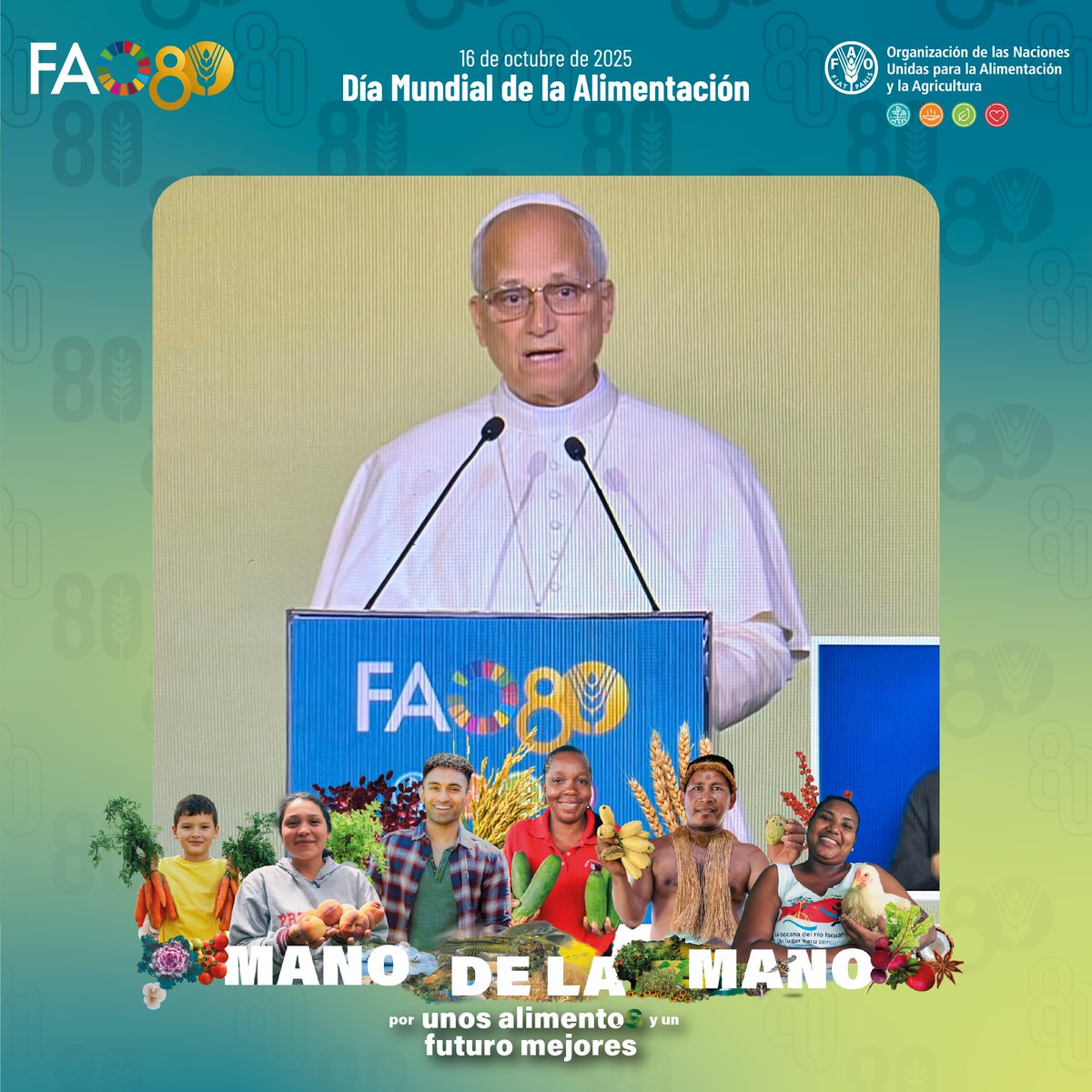 Debemos unirnos en solidaridad para que en el mundo todos tengamos acceso a alimentos, tanto en cantidad como en calidad. "El hambre no es el futuro de la humanidad, sino su perdición. Nadie puede quedar al margen de esta lucha, esta batalla es de todos": <a href="/Pontifex_es/">Papa León XIV</a> #WFD2025