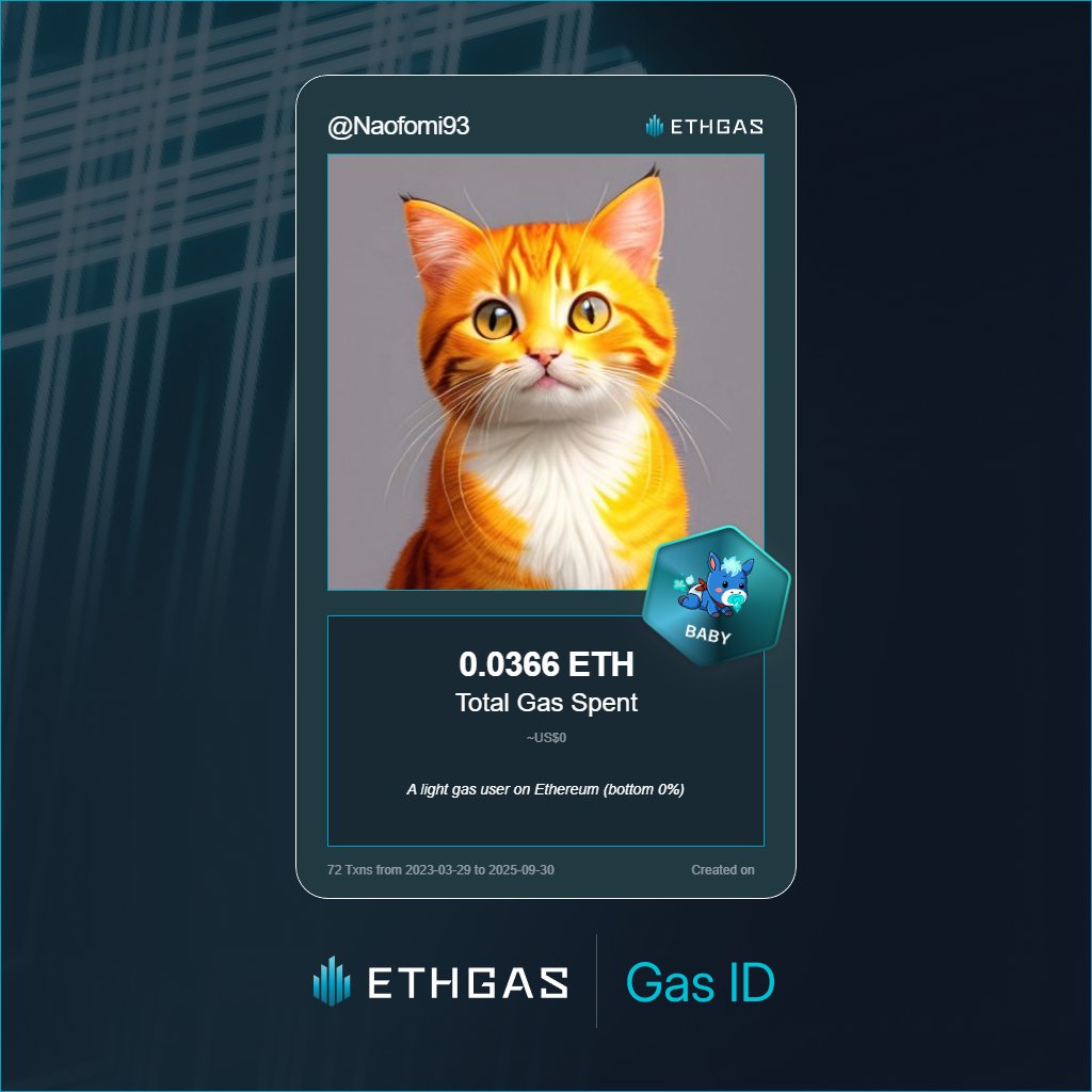 Naofomi93's tweet image. Leveled up in the Great Gas Reckoning with ETHGas! 💪

Baby Jack status: 0.0366 ETH gas spent, 8 Beans earned—supporting the Gasless Future!

Claim your Gas ID at ethgas.com/community/gas-…