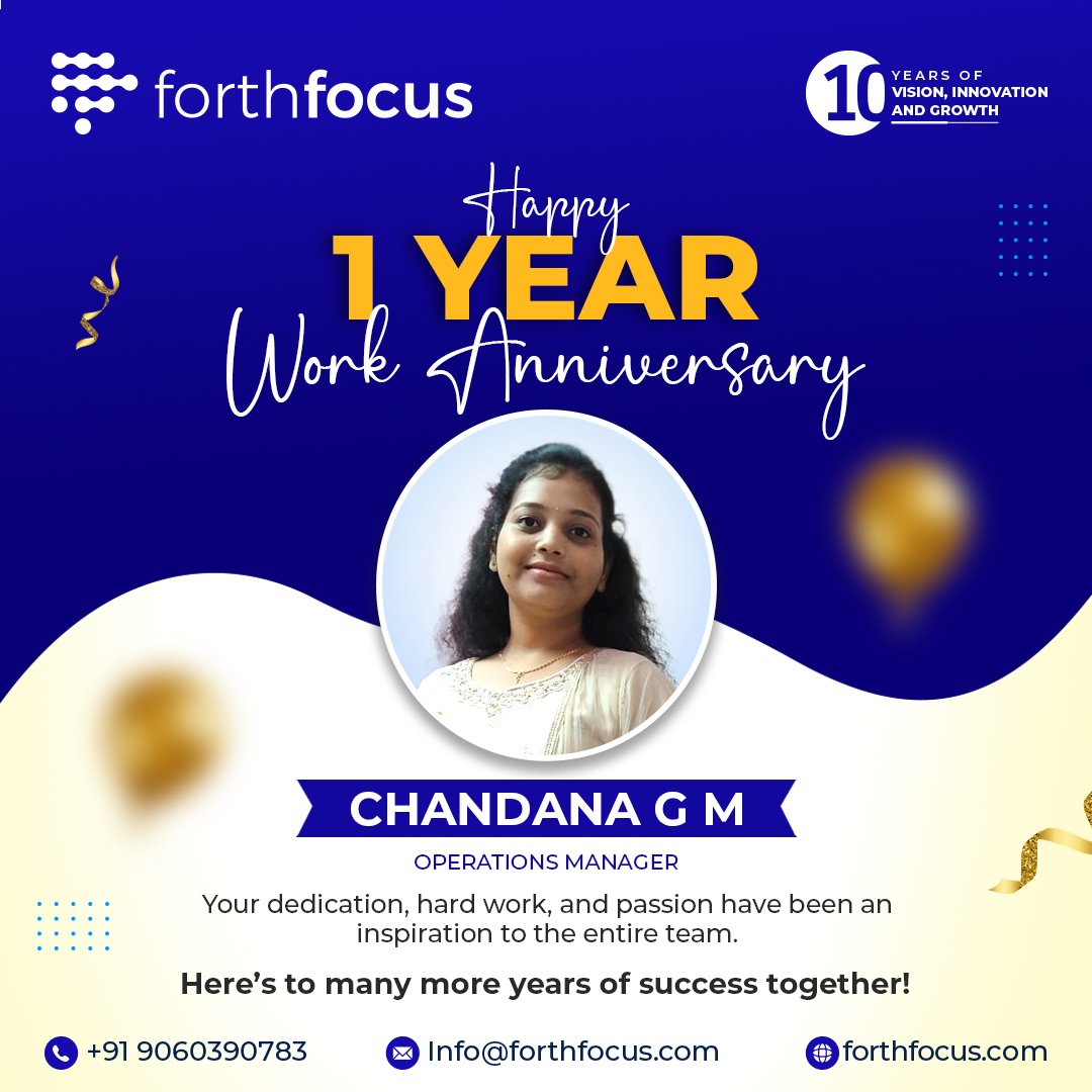 Happy 1-Year Work Anniversary, Chandana

It’s been a year of learning, growing, and working together. Your efforts, patience, and dedication have been truly appreciated by the whole team. We’re proud to have you as part of the ForthFocus family.