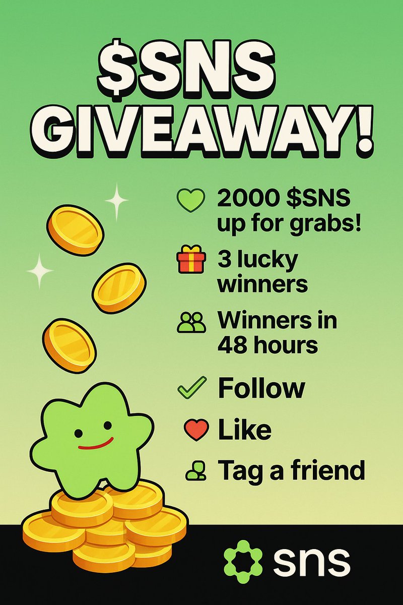 🚨 $SNS GIVEAWAY! 🚨

I'm giving away 2000 $SNS to 3 lucky winners 🎉

Here’s how to enter:
1️⃣ Follow me and <a href="/sns/">sns.sol</a> 
2️⃣ Like this post ❤️
3️⃣ Tag a friend in the comments 👇
4️⃣ Retweet 🔁

Winners will be announced in 48 hours! ⏰

Let’s spread the $SNS love 💚 <a href="/snsnaija/">SNSNigeria.sol</a>
