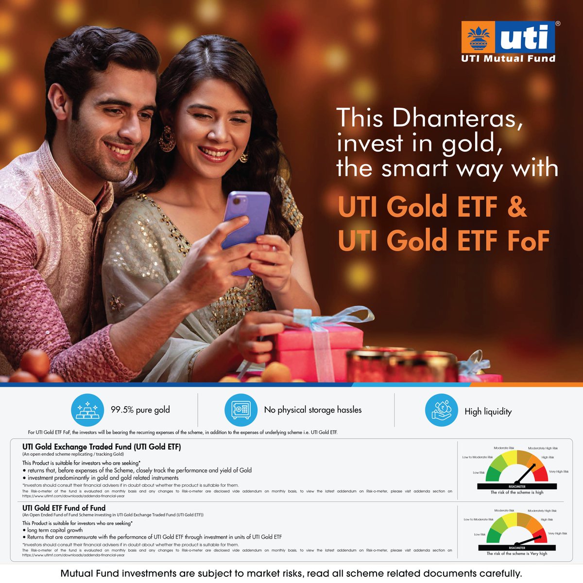 This Dhanteras, consider investing in gold the digital way with UTI Gold ETF and UTI Gold ETF Fund of Fund (FoF).

Know more about these funds :

UTI Gold ETF : utimf.com/mutual-funds/u…

UTI Gold ETF Fund of Fund (FoF) : utimf.com/mutual-funds/u…

#UTIMutualFund #UTIGoldETF
