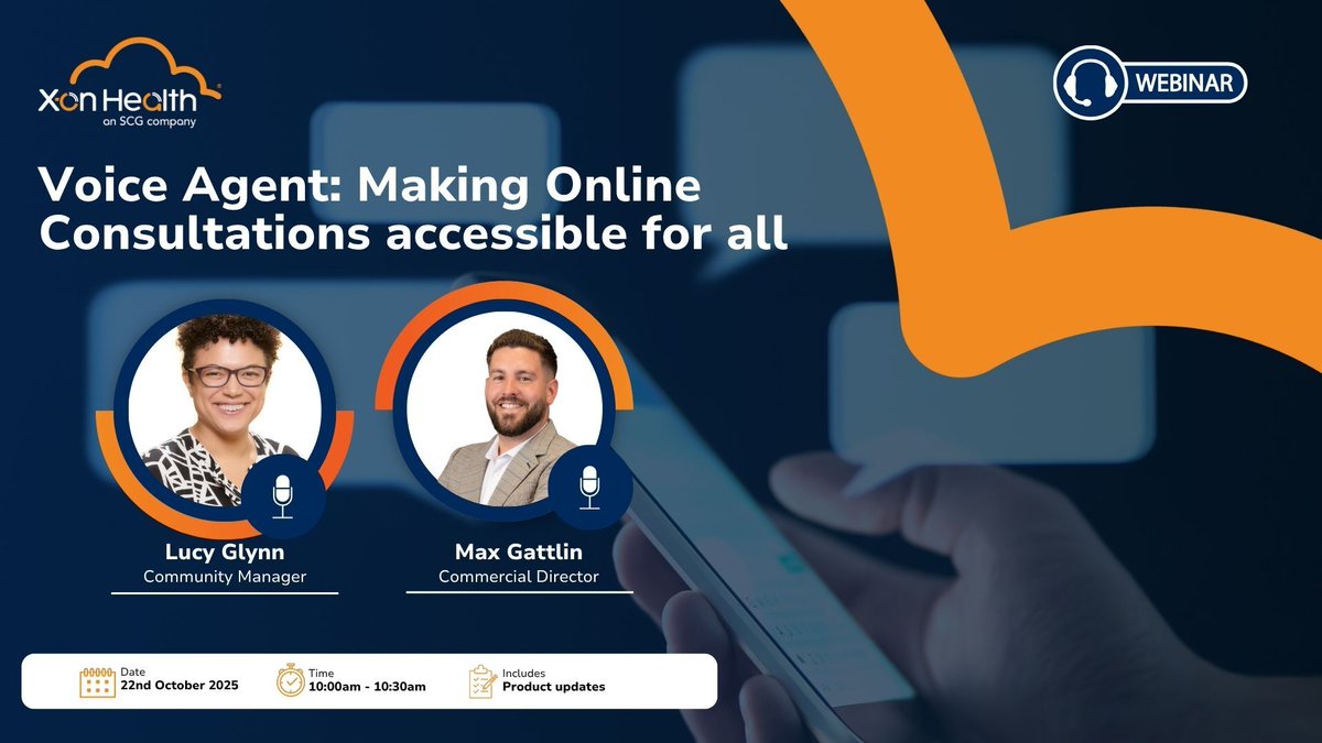 XonUK's tweet image. 🚨 Webinar next week | Join Lucy Glynn and Max Gattlin
👉 eu1.hubs.ly/H0nTzpN0
#PrimaryCare #DigitalAccess #VoiceTech #NHS #HealthTech #XonHealth #PatientAccess #GeneralPractice