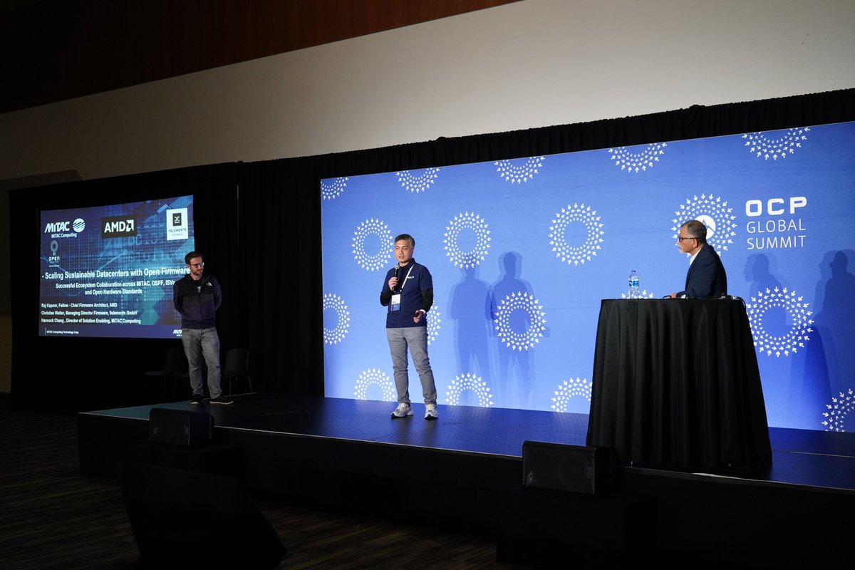 MiTACcomputing's tweet image. 🔥 Full house at #OCPGlobalSummit!
Together with @AMD and 9elements, we explored how smarter, cooler, and more open infrastructure powers next-gen #AI data centers.
Grateful for the amazing engagement, inspiring collaboration, and everyone shaping sustainable computing.
#OCP