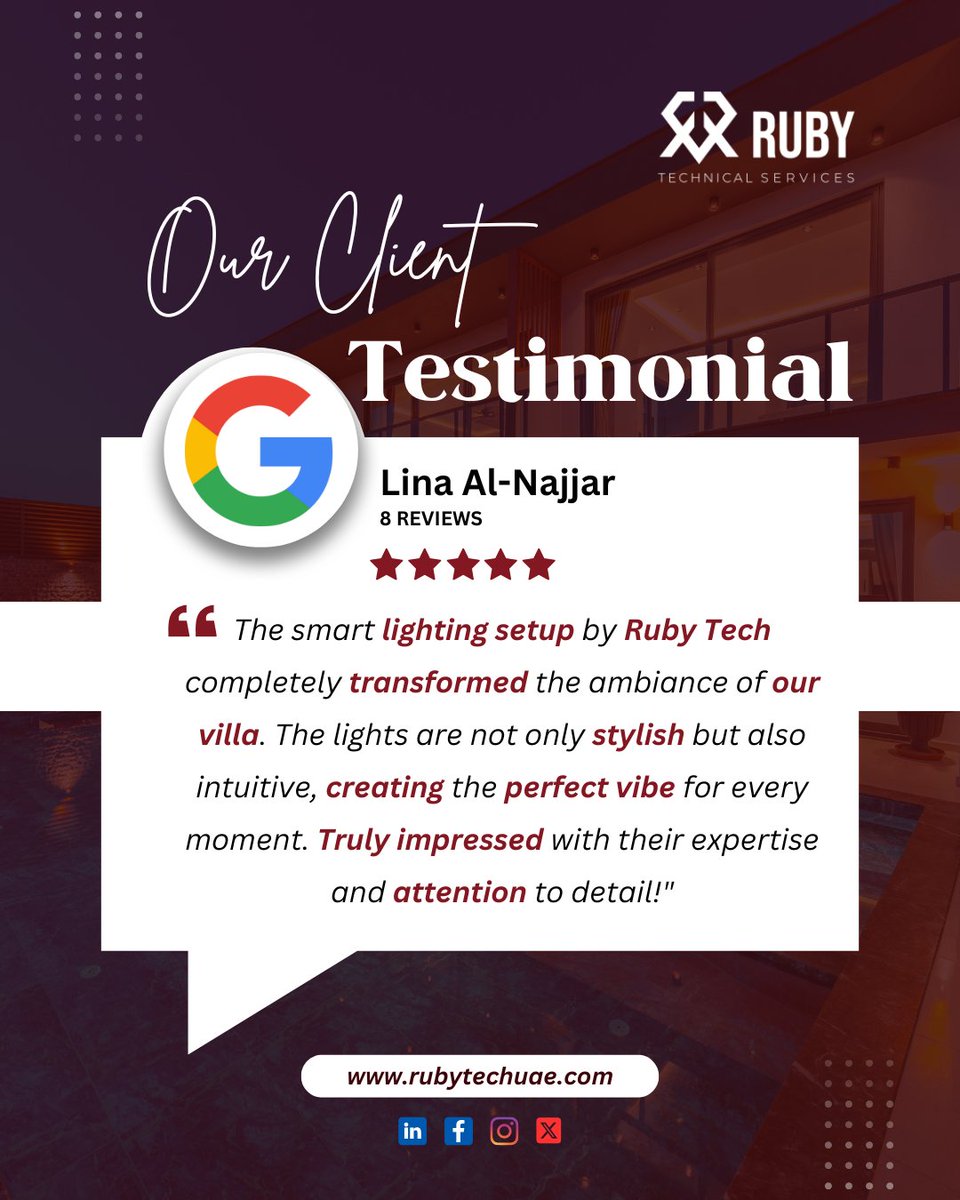 rubytechuae's tweet image. 💡 smart. stylish. seamless.
our client’s villa transformed with ruby tech’s smart lighting setup — creating the perfect vibe for every moment. ✨
🌐 rubytechuae.com
#rubytech #smartlighting #lightingdesign #uaeprojects #clienttestimonial #dubaihomes