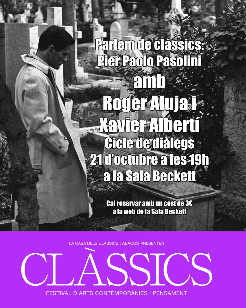 En <a href="/xalbertig/">xavier albertí</a> ha dut a escena diversos textos de Pasolini entre els quals «PPP» i «Orgia». En un acte organitzat pel festival Clàssics, enraonarà amb <a href="/ralujap/">Roger Aluja</a>  dimarts vinent a la <a href="/salabeckett/">Sala Beckett</a> 

Les entrades tenen un preu de 3 € i es poden adquirir a la web de la Sala