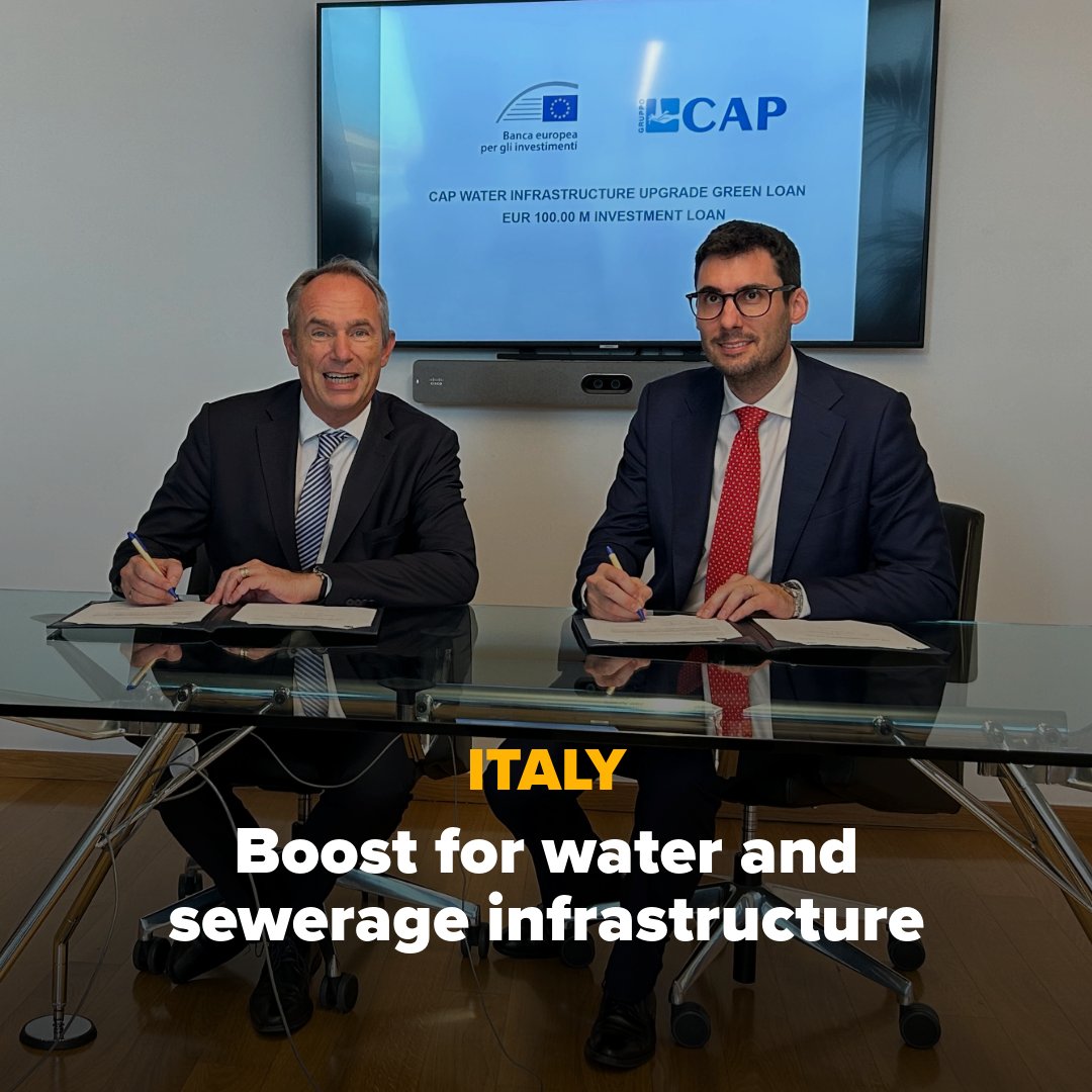 EIB's tweet photo. We’re lending €100m to @gruppocap to upgrade water &amp; sewerage infrastructure in Milan &amp; Lombardy.

The funding, benefitting 2.4m people, supports:
✅reliable, resilient water networks
✅improved wastewater treatment
✅digital &amp; sustainable innovation👇
https://t.co/5BFVmRXzO6 https://t.co/q00PRGLRic