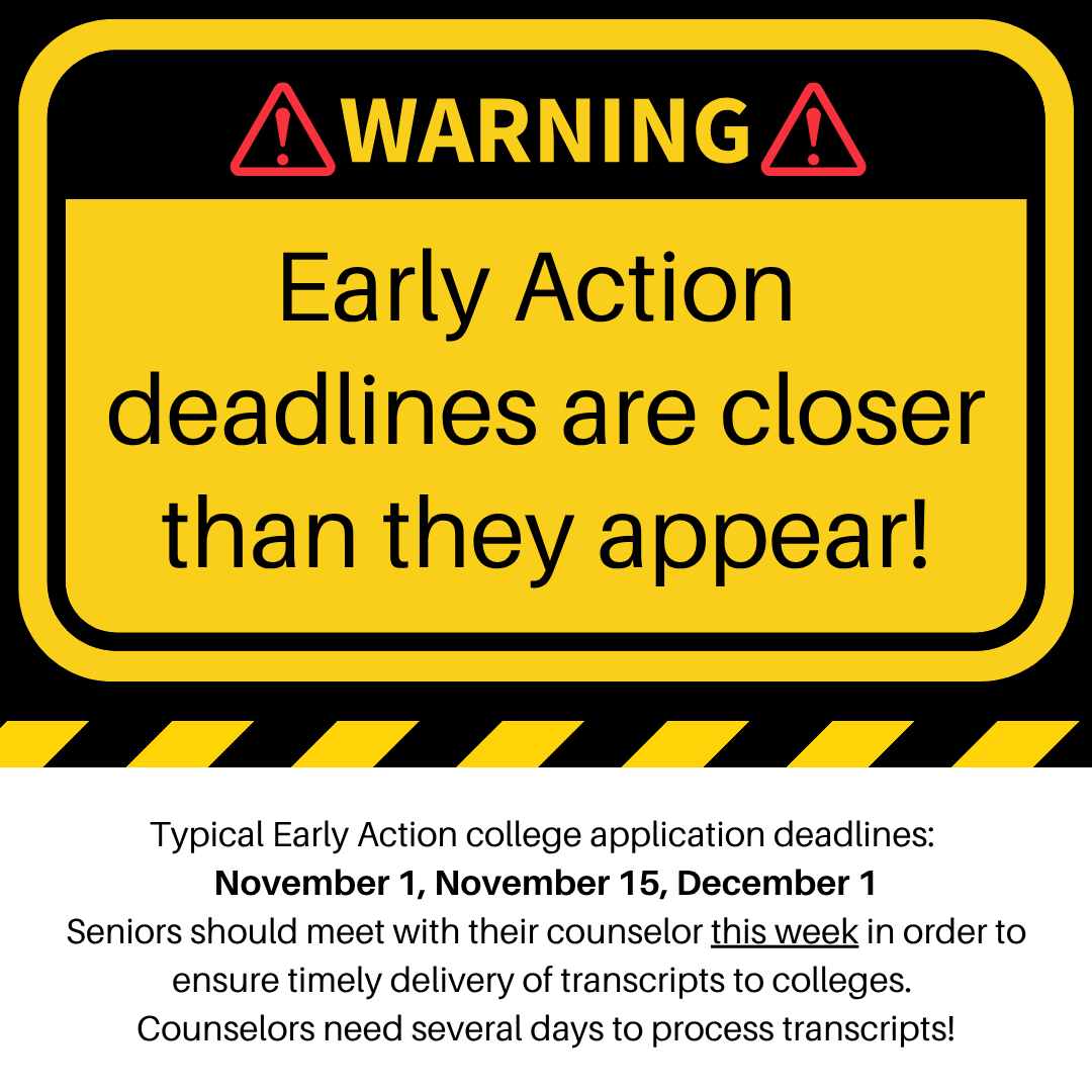 ALHSGuidance's tweet image. ⚠️SENIORS!⚠️
Meet with us ASAP if you are applying Early Action!
If your college requires ACT/SAT scores, those must be sent by you directly from the testing websites!
We have also linked the Senior College App presentation here: tinyurl.com/alhsseniors