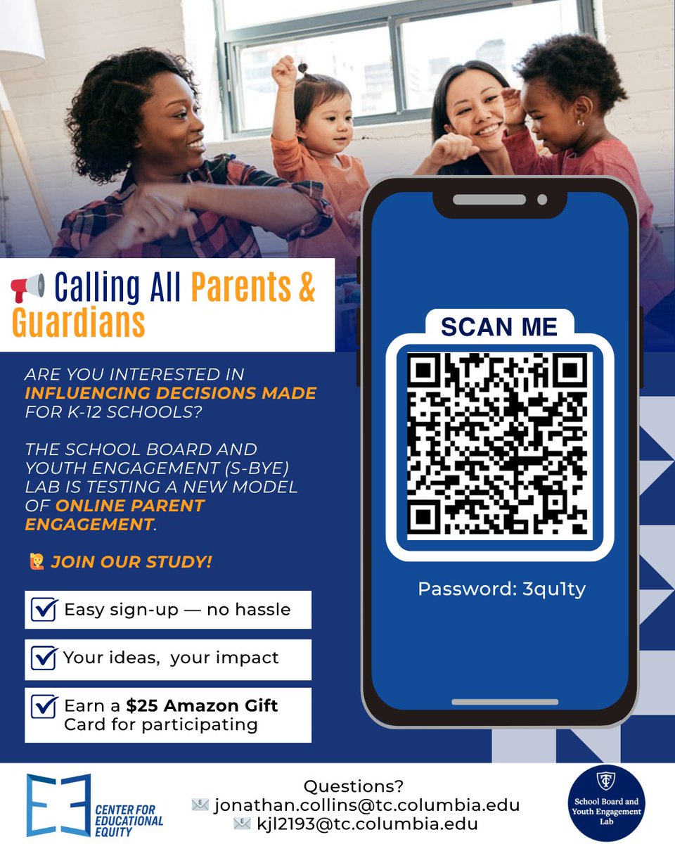 EduEquity's tweet photo. 🗳 Your voice matters.
Parents &amp; guardians — help shape school decisions.

💬 15–20 min surveys + 1 hr text chat
🎁 $25 gift card

🔗https://t.co/cBjTBbOrHw
🔑 3qu1ty
#ParentVoices #Education #Democracy https://t.co/r4inMykhIi