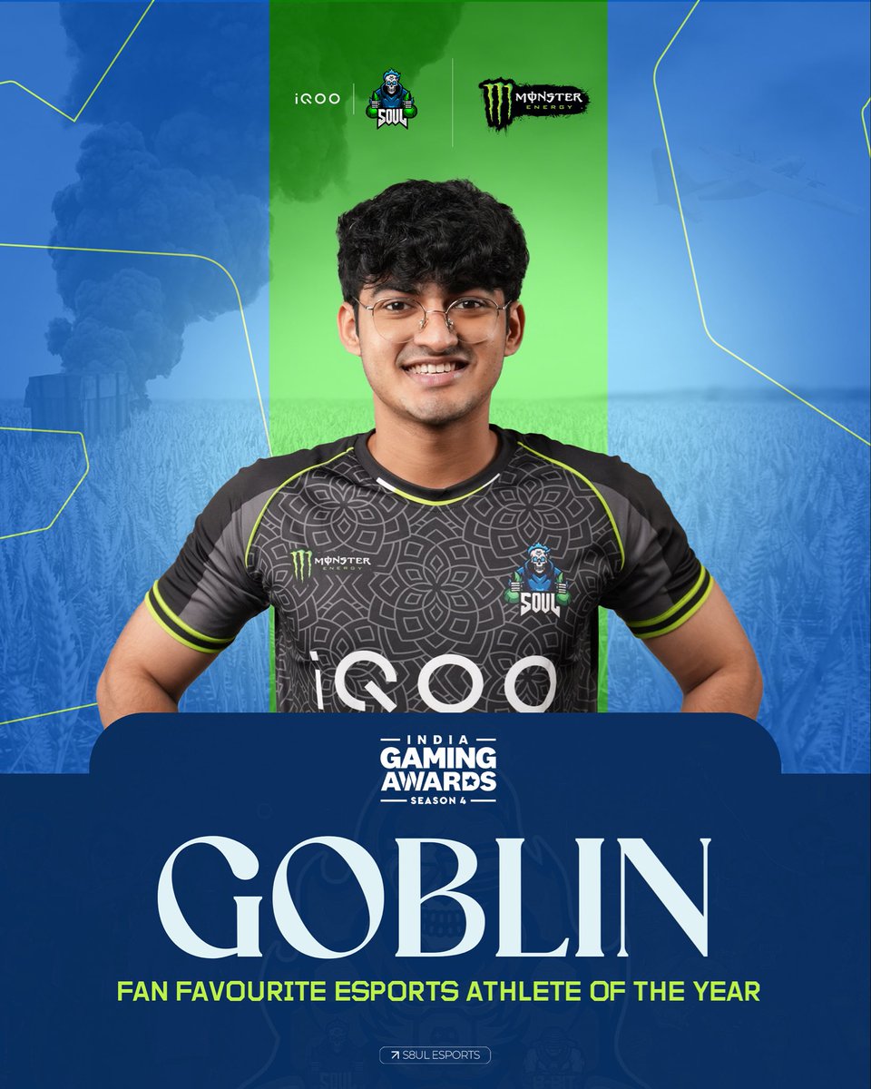 Team iQOOSouL (@soul_esportsgg) on Twitter photo Huge congratulations to Goblin for winning the Fan Favourite Esports Athlete of the Year award! 🏆
Here’s to growing stronger and achieving even greater heights ahead 🚀
#FuelTheiQOOSouL #iQOO #iQOOSouL #MonsterEnergy Huge congratulations to Goblin for winning the Fan Favourite Esports Athlete of the Year award! 🏆
Here’s to growing stronger and achieving even greater heights ahead 🚀
#FuelTheiQOOSouL #iQOO #iQOOSouL #MonsterEnergy