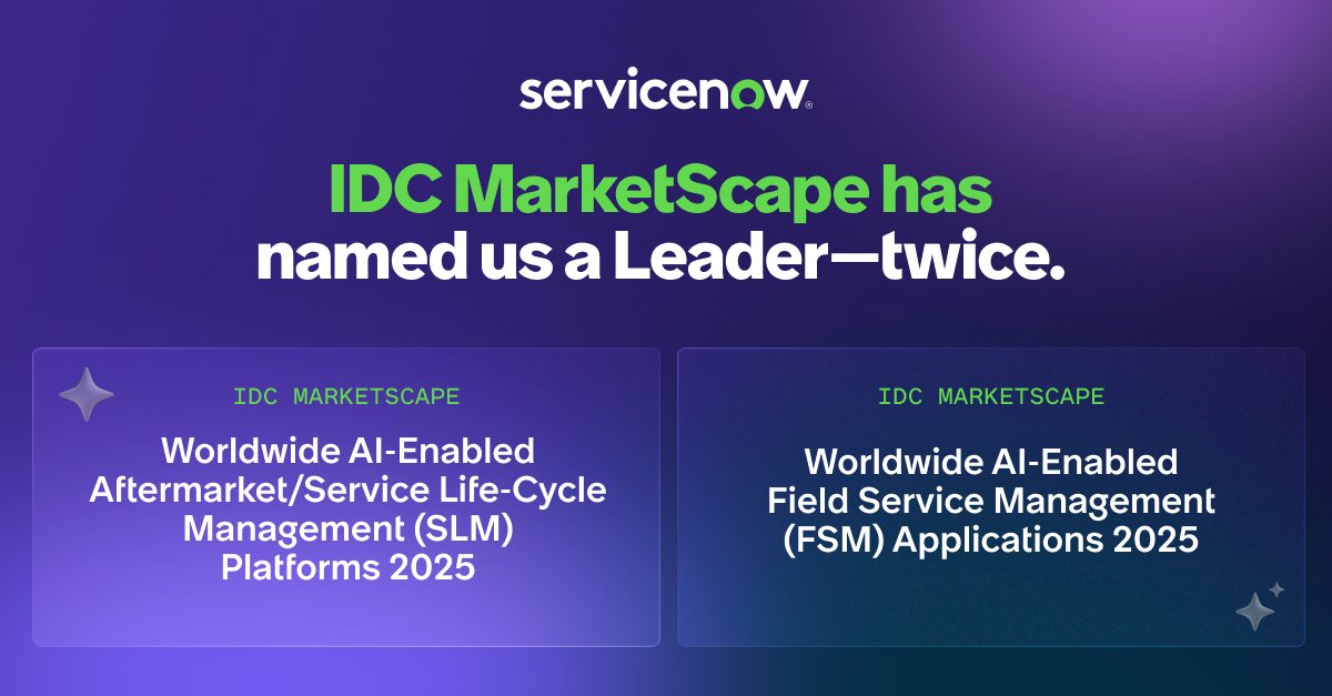 Exciting news! ServiceNow is a Leader in two IDC MarketScape reports for 2025. Read on to learn how we’re helping customers deliver reliable, consistent, and specialized support, turning service into a growth driver. spr.ly/6011AFVOf