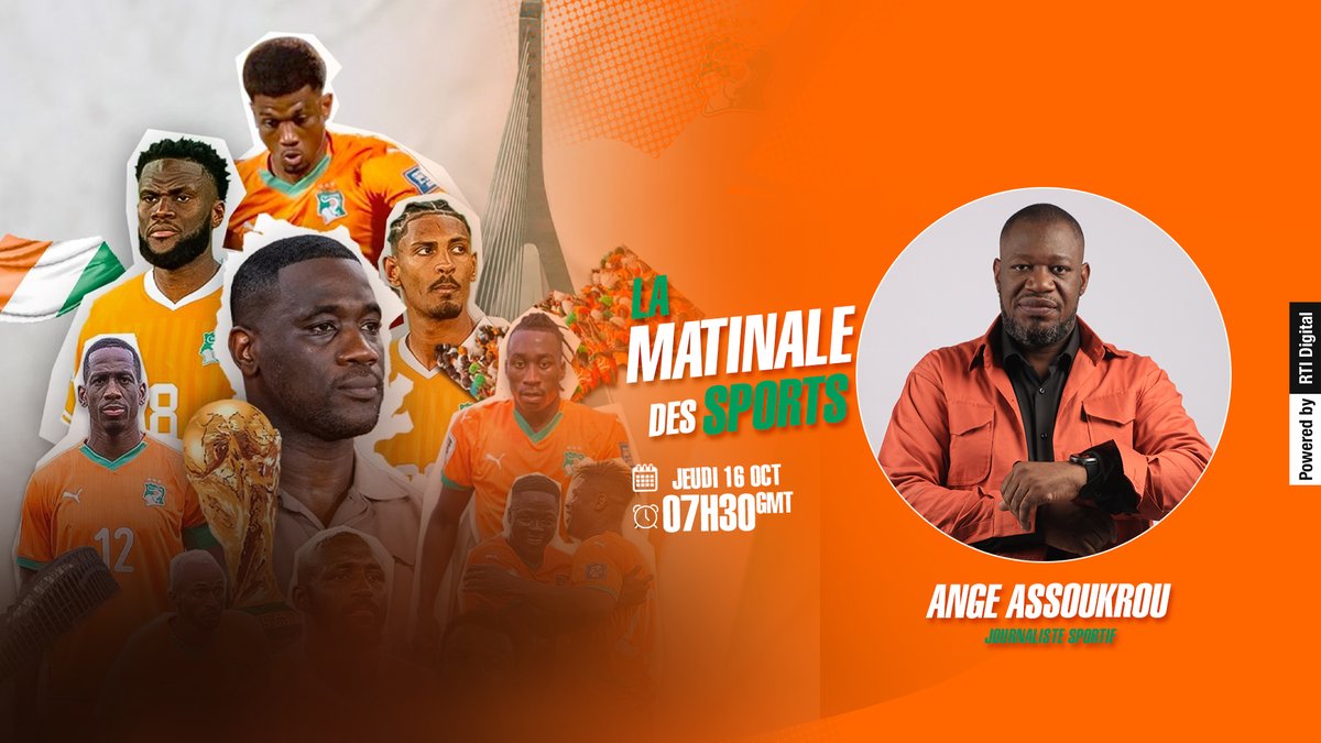 [Replay] 
La Matinale Des Sports de ce Jeudi 16 Octobre 2025 par Ange ASSOUKROU👇👇👇👇
>> shorturl.at/2H5Bm
____________________________
Restez branchés sur :
👉 📻 88.0 FM
👉 🌐rti.ci
👉 📺 bouquet Canal+ 821