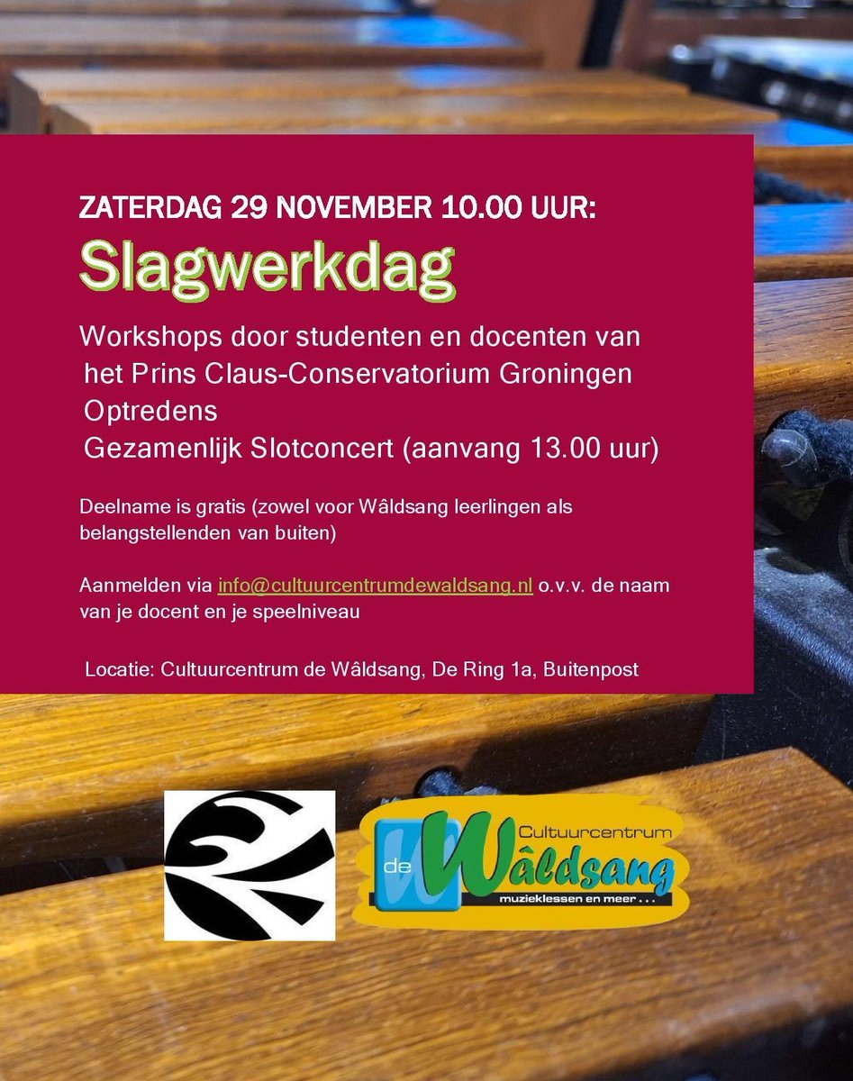 Slagwerkdag cultuurcentrumdewaldsang.nl/agenda/slagwer…
