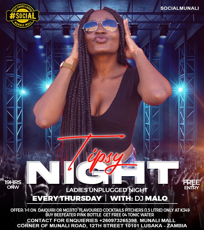 socialmunali's tweet photo. 💃 Thursdays Just Got Tipsy
Ladies, it’s your night to shine!
🎧 DJ Malo on deck | 🍸 Daiquiri &amp; Mojito deals | 💕 Free entry
🔥 Buy Beefeater Pink = Free tonic
📍 Social Munali | 🕖 19HRS till late
Peace signs up, party vibes on. #LadiesUnplugged #TipsyThursdays #SocialMunali https://t.co/lL4xNI8qfy