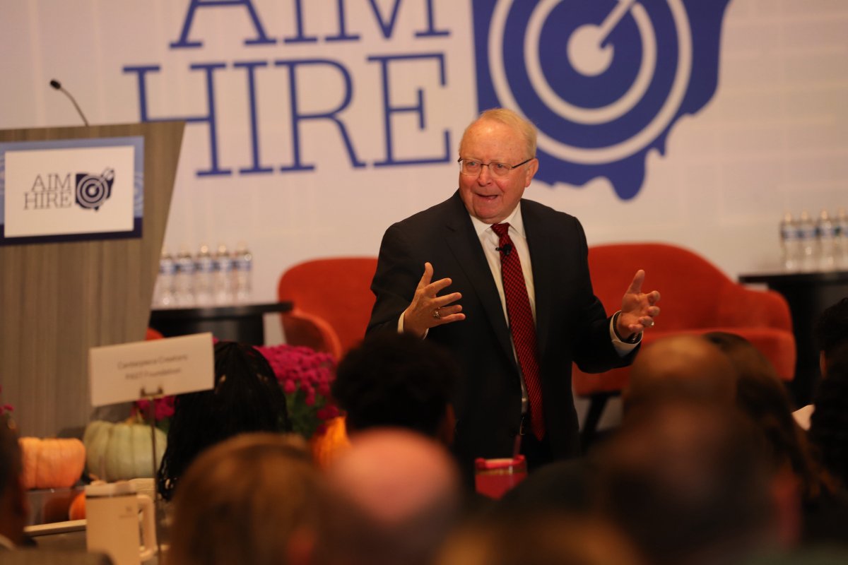 At the Aim Hire Workforce &amp; Education Conference, Jim Mahoney of <a href="/redbrickhill/">Jim Mahoney</a> and <a href="/VoinovichSchool/">Voinovich School of Leadership and Public Service</a> inspires 500 attendees with insights on strengthening every student’s learning journey.