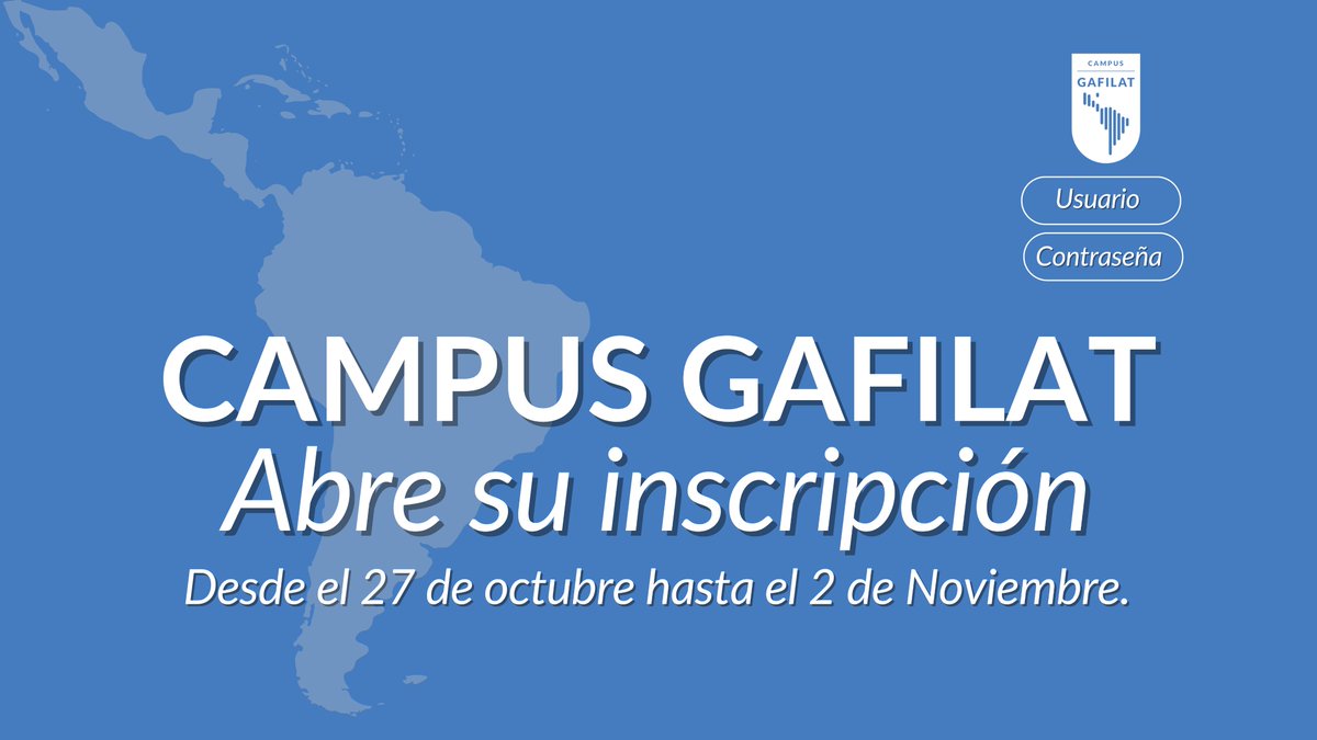 El 29 de octubre se celebra el Día Internacional de Prevención Contra el Lavado de Activos.

El GAFILAT abre inscripciones gratuitas al CAMPUS GAFILAT (27 oct–2 nov) con cursos e-learning sobre LA/FT, activos virtuales y las 40 recomendaciones del GAFI. 
gafilat.org/index.php/es/n…