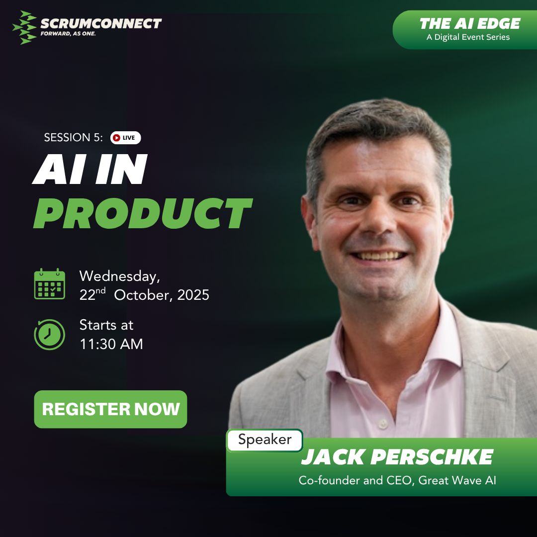 Excited to welcome Jack Perschke, CEO of Great Wave AI, to Session 5 of The AI Edge: AI in Product 🕥 21 Oct, 11:30 AM. Learn how AI can shape product strategy, UX, and PM skills. 

🔗 Register: linkedin.com/events/7384212…

 #TheAIEdge #AIinProduct #Scrumconnect
