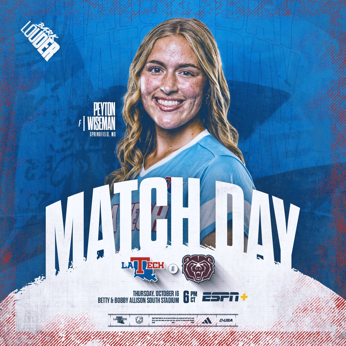 MATCH DAY‼️

📍 Springfield, Mo.
🏟️ Betty &amp; Bobby Allison South Stadium
🆚 Missouri State
⏰ 6 p.m. CT
📺 ESPN+
📊 LATechSports.com/stats