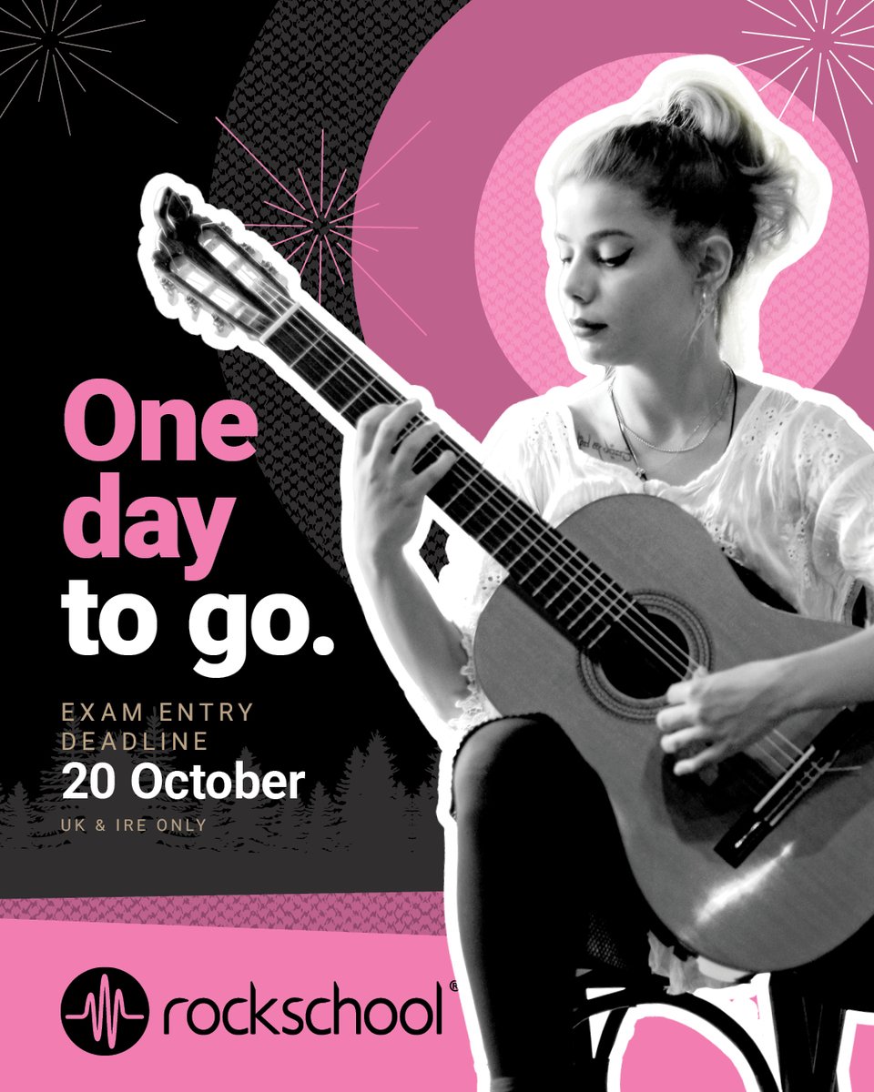 🎵 The stage is set, 1 day left to book!
Finish the year strong with a performance to be proud of.

🗓️ Exams: 27 Oct – 20 Dec
⏰ Entries close tomorrow at midnight!

👉 Book now: bit.ly/43cIQp9
#RockschoolExam #RSLAwards #MusicEducation