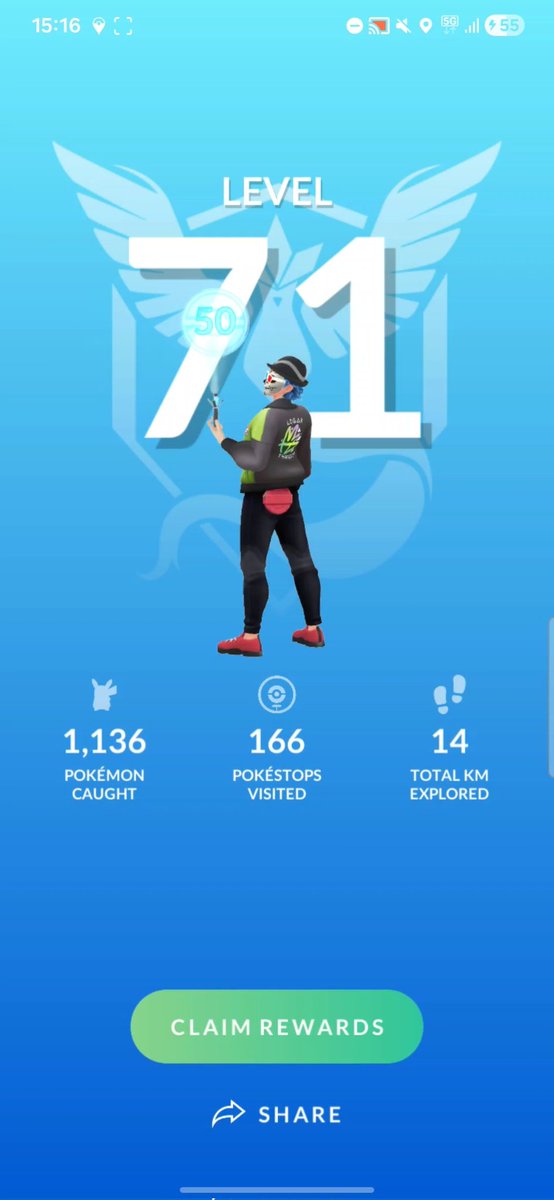 Cobhtrainer's tweet image. Level 71 in Pokémon GO. The grind never stops.  
1,136 Pokémon caught  
166 PokéStops visited  
14km explored  
#PokemonGO #Level71 #TrainerLife